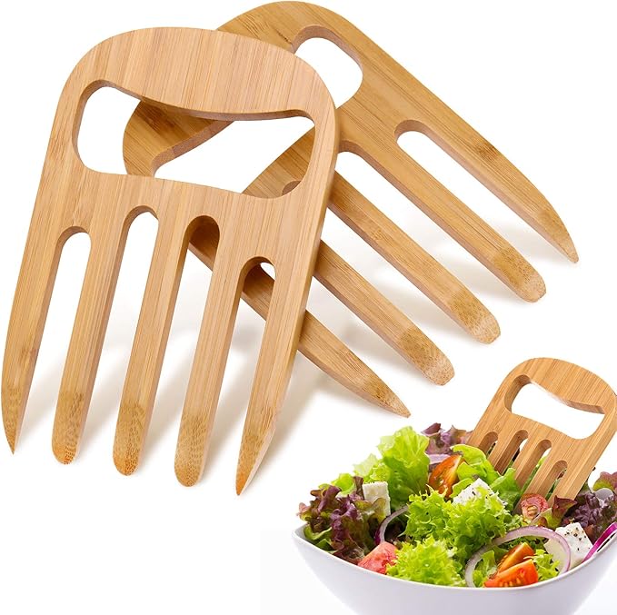 2 Pieces Bamboo Salad Hands,Salad Servers Bamboo Serving Hands Latest