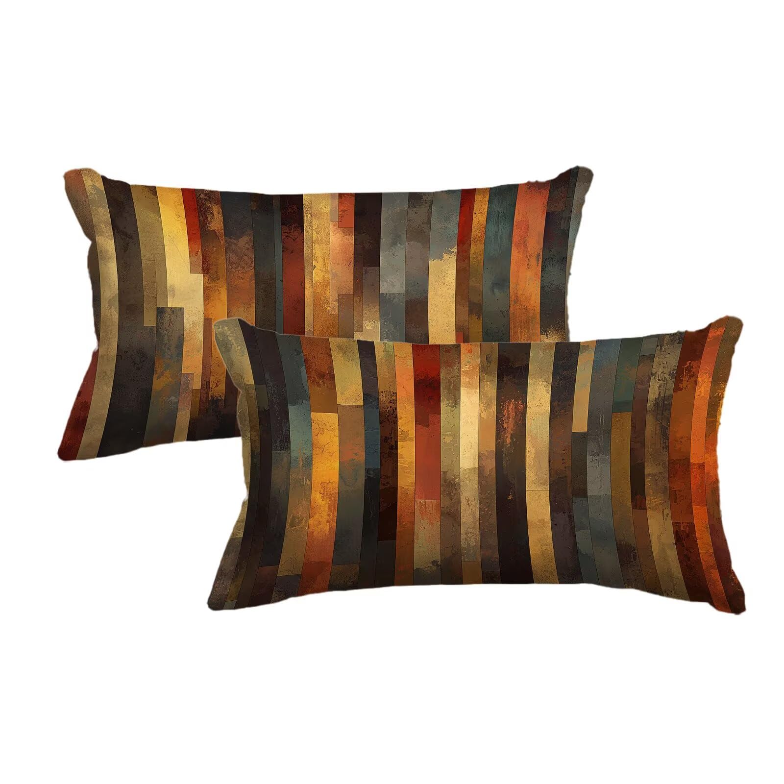 Housse de coussin extérieur marron 40x80 cm en lin imperméable lot de 2 pour jardin et canapé