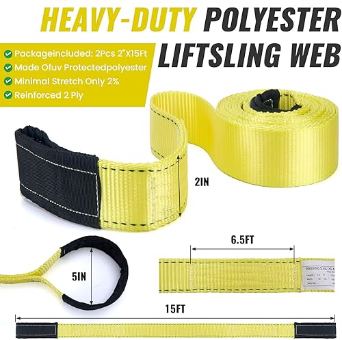 Miniatura 2 de Correas de elevación de 15 x 2 pulgadas, correas de nailon de alta resistencia, capacidad de 22,500 libras, diseño de ojo plano, correa de