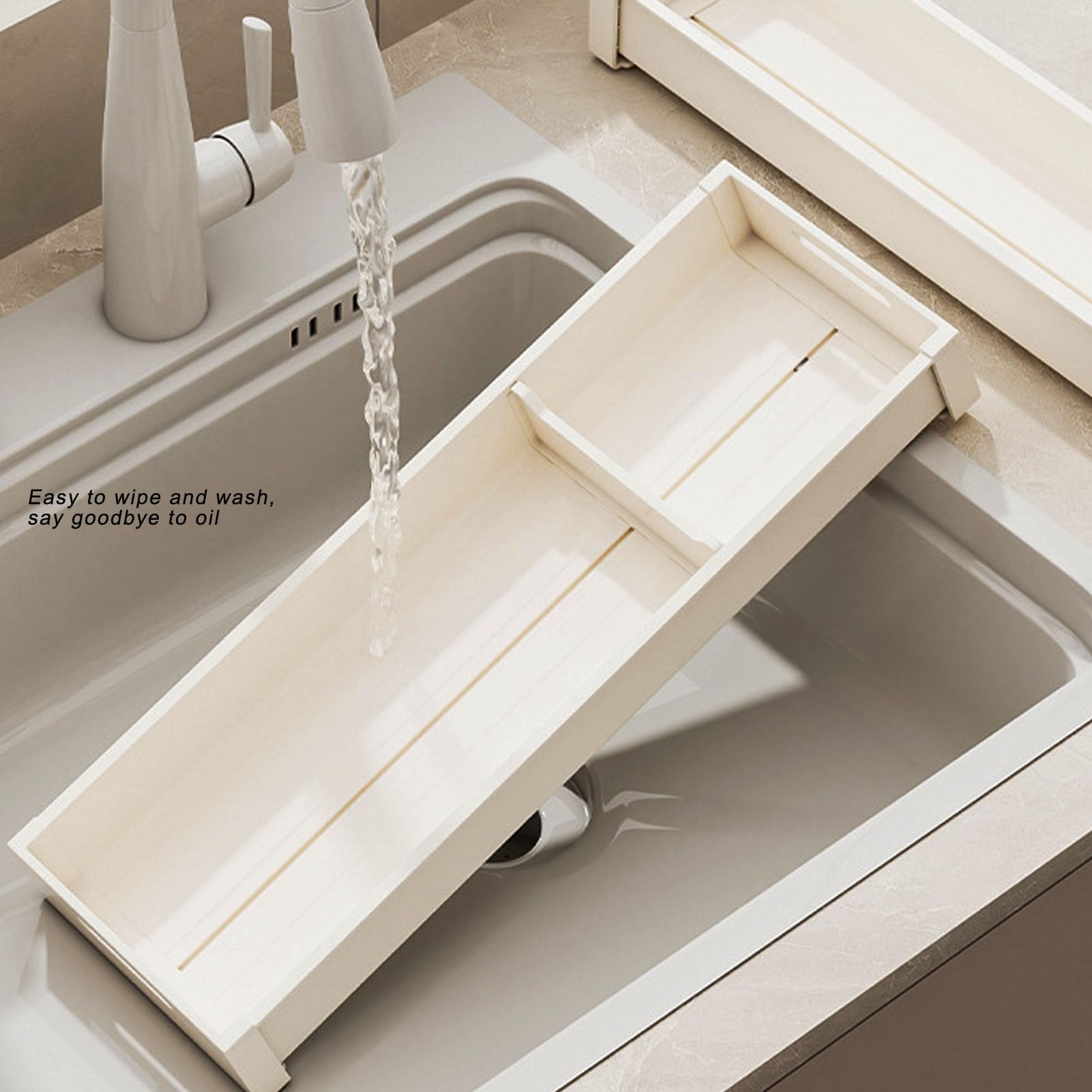Jenngaoo Range de Cuisine avec Diviseur Réglable en Aluminium, Anti Dérapant Tiroir à Couverts pour Bols, Fourchettes, Ustensiles de Cuisine (15x46cm Milk White Cutlery Tray)