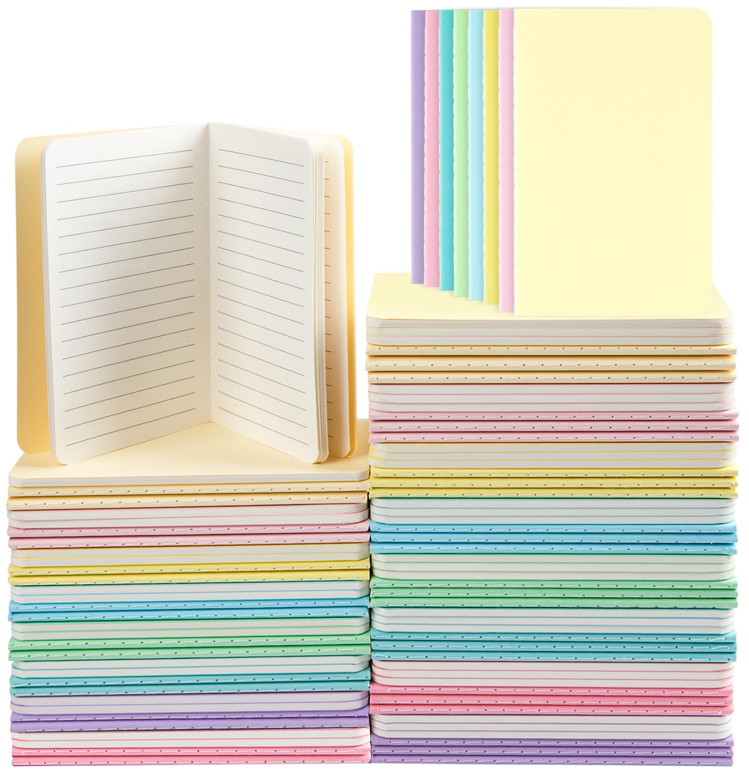 Oucaru Kleines Taschennotizbuch, liniert, 8,9 x 14,9 cm, kleine Tagebücher, Notizblock für Kinder, Studenten, Büro, Schulbedarf, 8 Pastellfarben, 30 Blatt/60 Seiten, 80 Stück