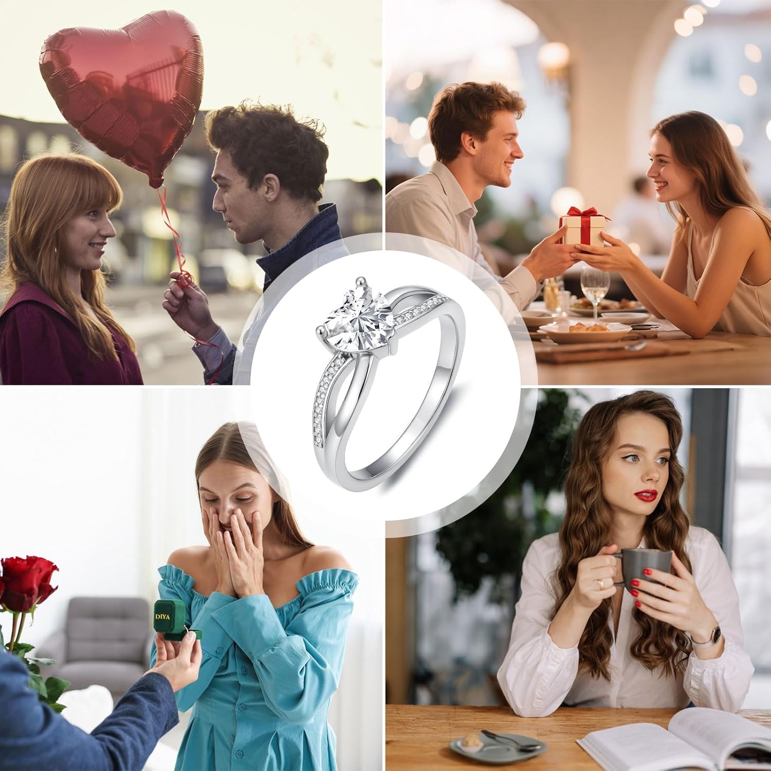 DIYA 1CT Heart Moissanite Engagement Rings for Women D Color VVS1 S925 Sterling Silver Heart Cut Moissanite Infinity Eternity Promise Wedding Anniversary Christmas Jewelry Gift for Wife Size 6-9 - Image 7