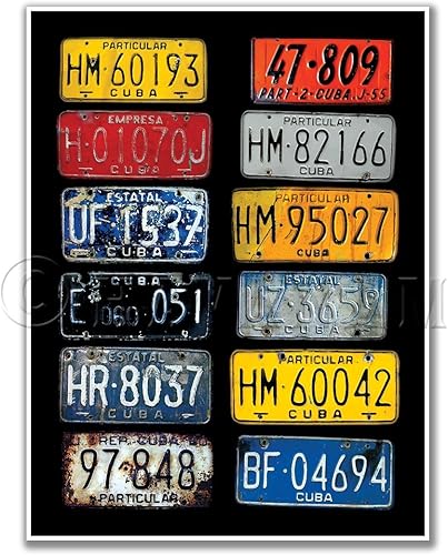 Matrículas vintage de automóviles cubanos  Póster artístico impreso vintage para decoración de pared, 18 x 24 pulgadas (18.031 x 24.016 in)