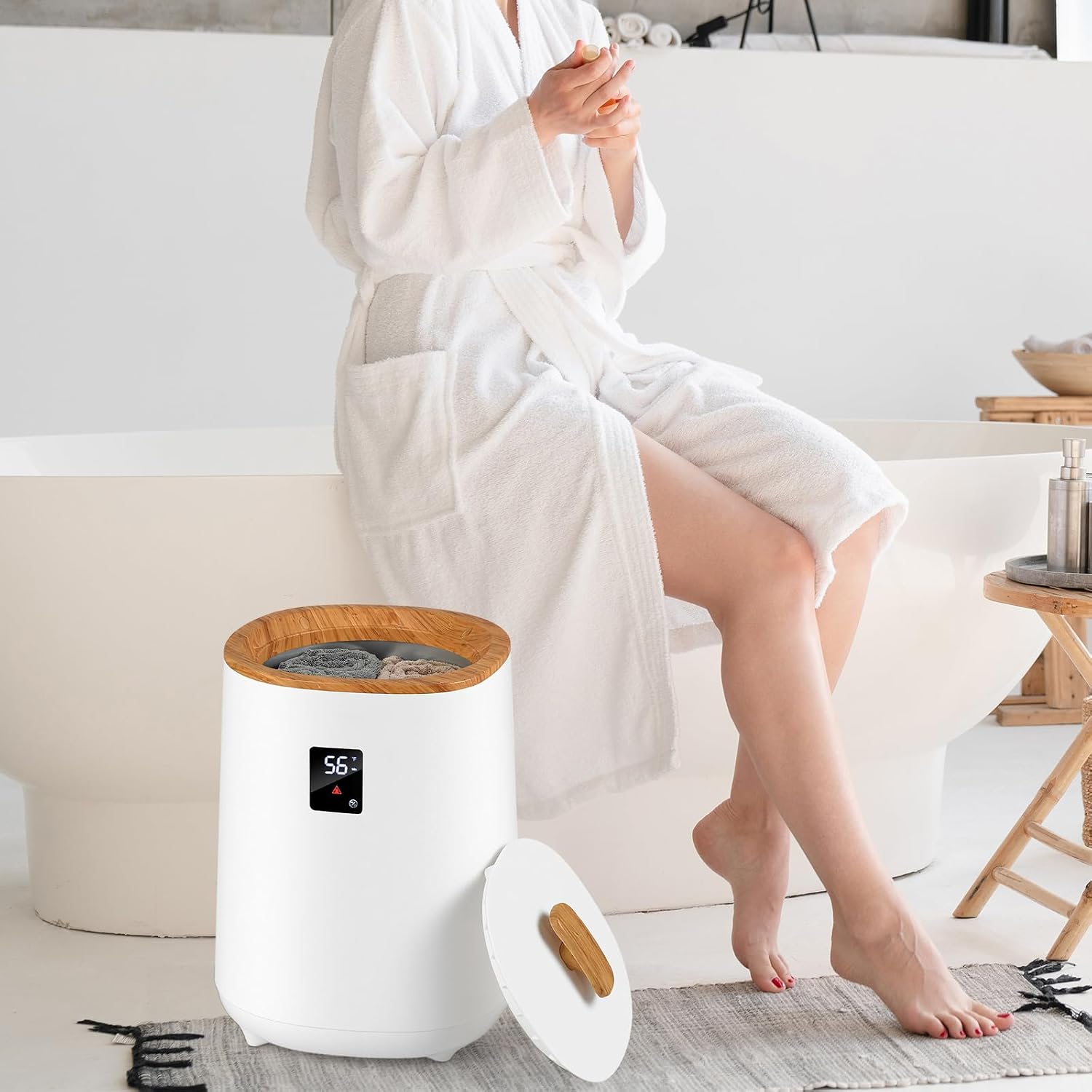 Giantex Towel Warmer, Large Towel Heater with LED Display & Auto Shut Off, Luxury Blanket Warmer for Spa & Bathroom, Fits 2 40" x 70" Oversized Towels, Bathrobes, Blankets, Ideal Winter Gifts, White