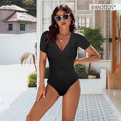 Body Donna Slim Fit Con Scollo A V - Tuta Sexy In Poliestere E Spandex - Foto 12