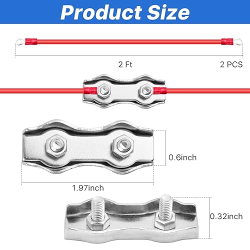 Miniatura 2 de 30 conectores de cuerda de polietileno M5 resistentes, conector de acero galvanizado con cables conductores de cobre de silicona y herramienta para
