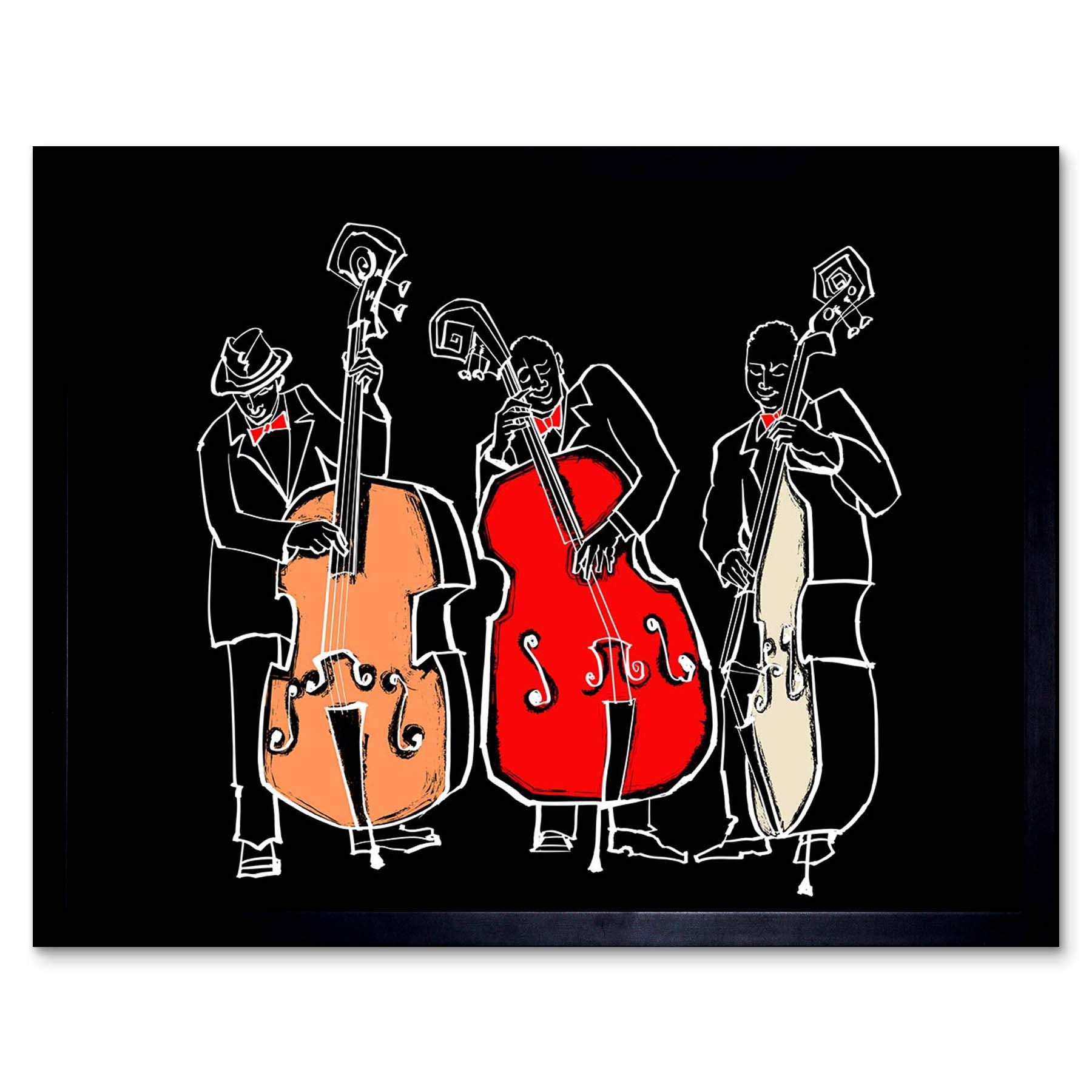 Wee Blue Coo Musicians Jazz Bass Illustration Art Print Framed Poster Wall Decor 12X16 Inch