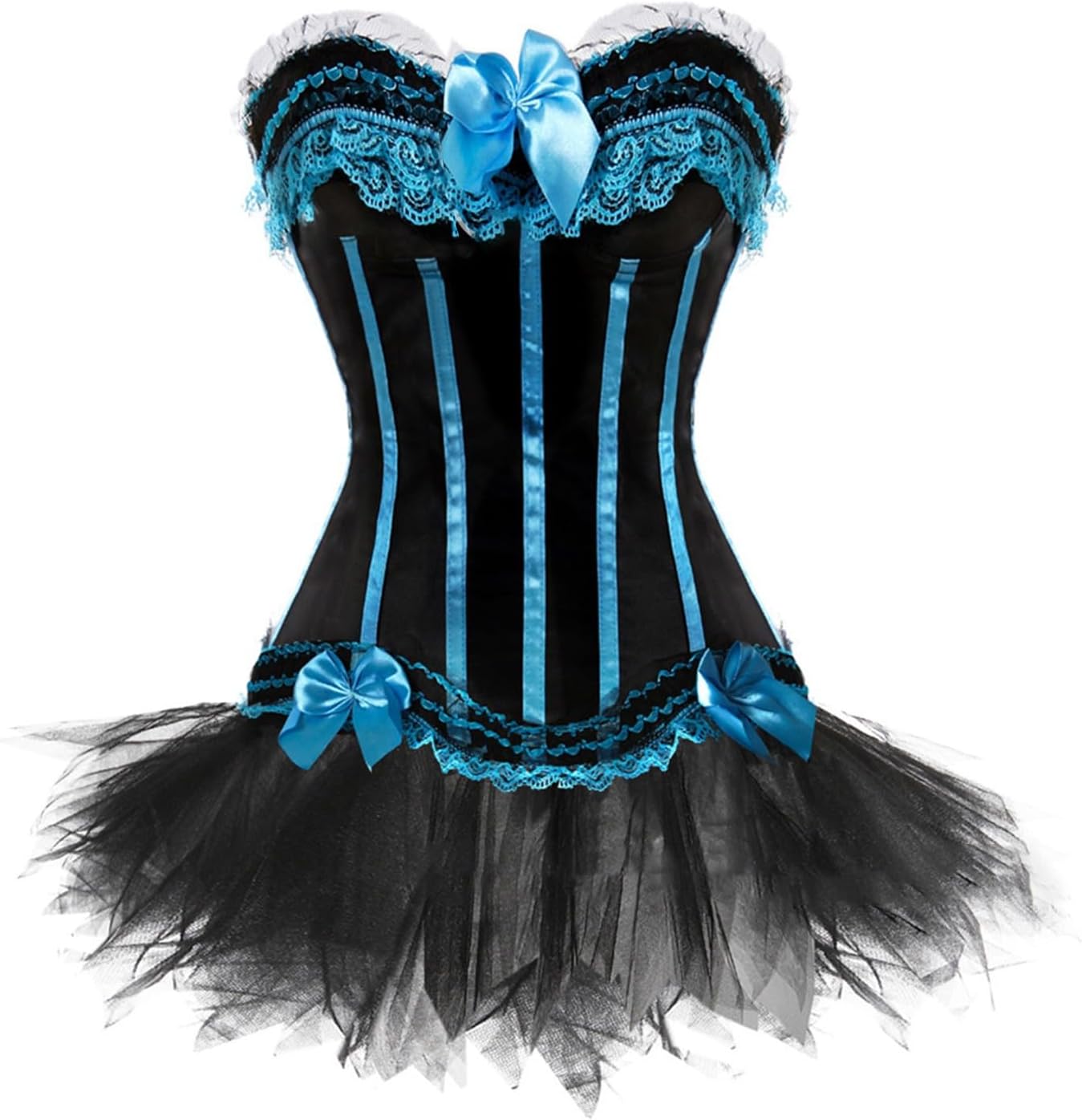 BingYELHGothic Corsets for Women Sexy Strapless Lace Floral Corset Top Bustier Lingerie with Lace Skirts Masquerade Costumes