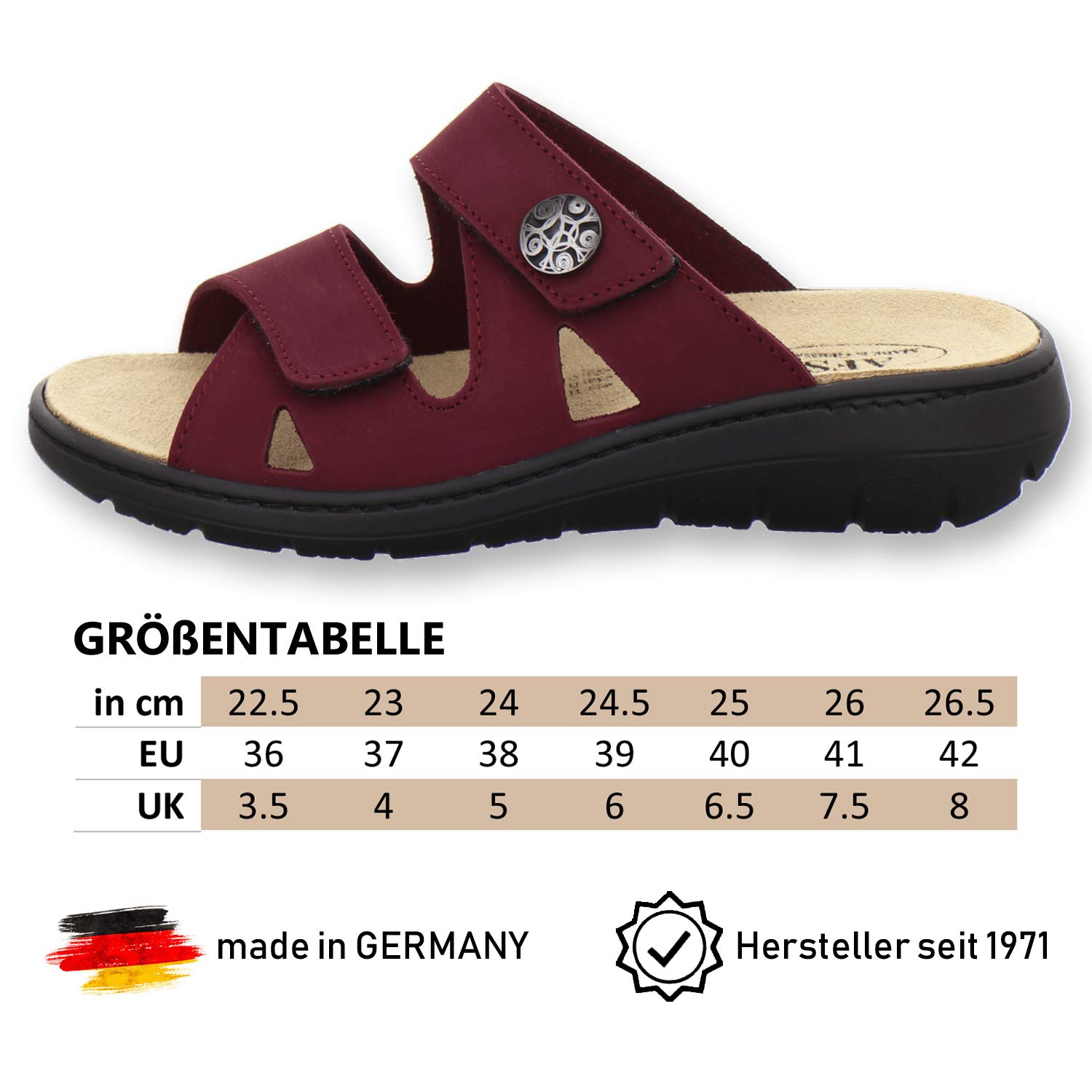 AFS-Schuhe 2808, komfortable Damen-Pantoletten aus Leder, praktische Arbeitsschuhe mit Wechselfußbett, Bequeme Hausschuhe