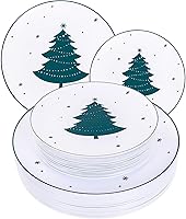 Vista 12 de WDF 50 platos de plástico plateado de Navidad, platos de plástico con copos de nieve, platos desechables blancos y plateados pesados para Navidad