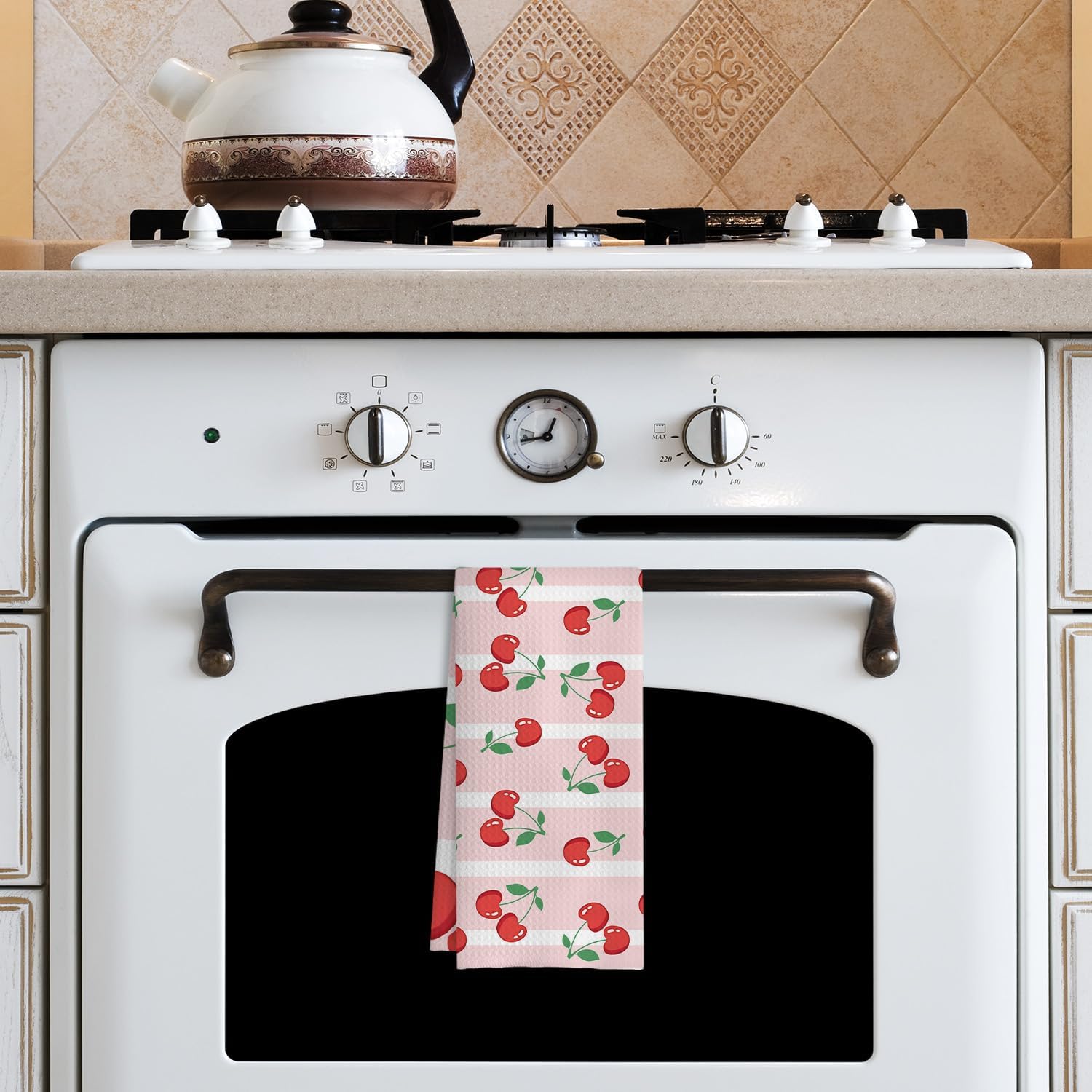 Pink Cherry Kitchen Towels, Fruit Lover Gifts, Summer Preppy Cute Cherry Fruit Decorative Dish Tea Hand Towels for Kitchen Bathroom, 16x24 Inches - Image 4