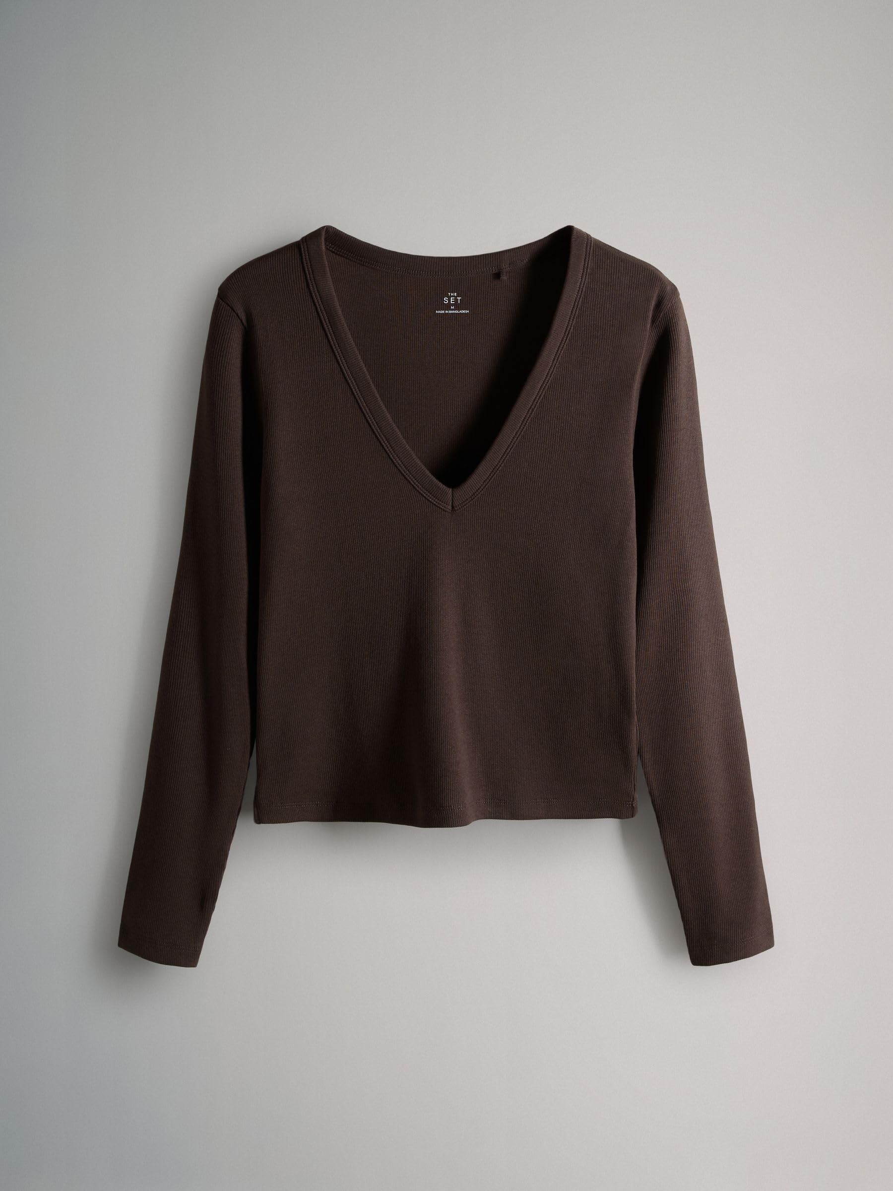 THE SET Femme T-Shirt côtelé à Manches Longues et Encolure en V, Lot de 5 | Coupe standard