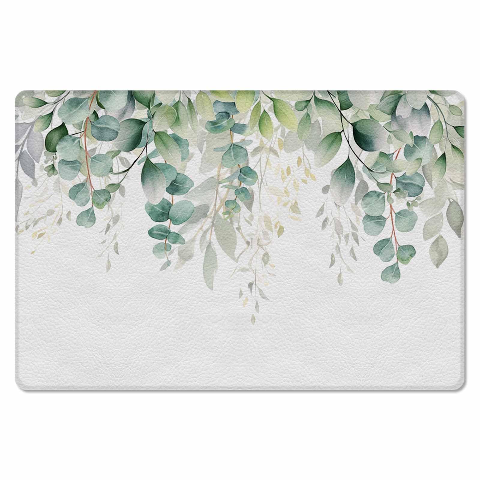 Sage Green Eucalyptus Kitchen Bath Door Mat Cushioned Runner Rug,Washable Welcome Floor Sink Antifatigue Mat,Waterproof Non-Slip Standing Doormat,Contemporary White Botanical Watercolor 18