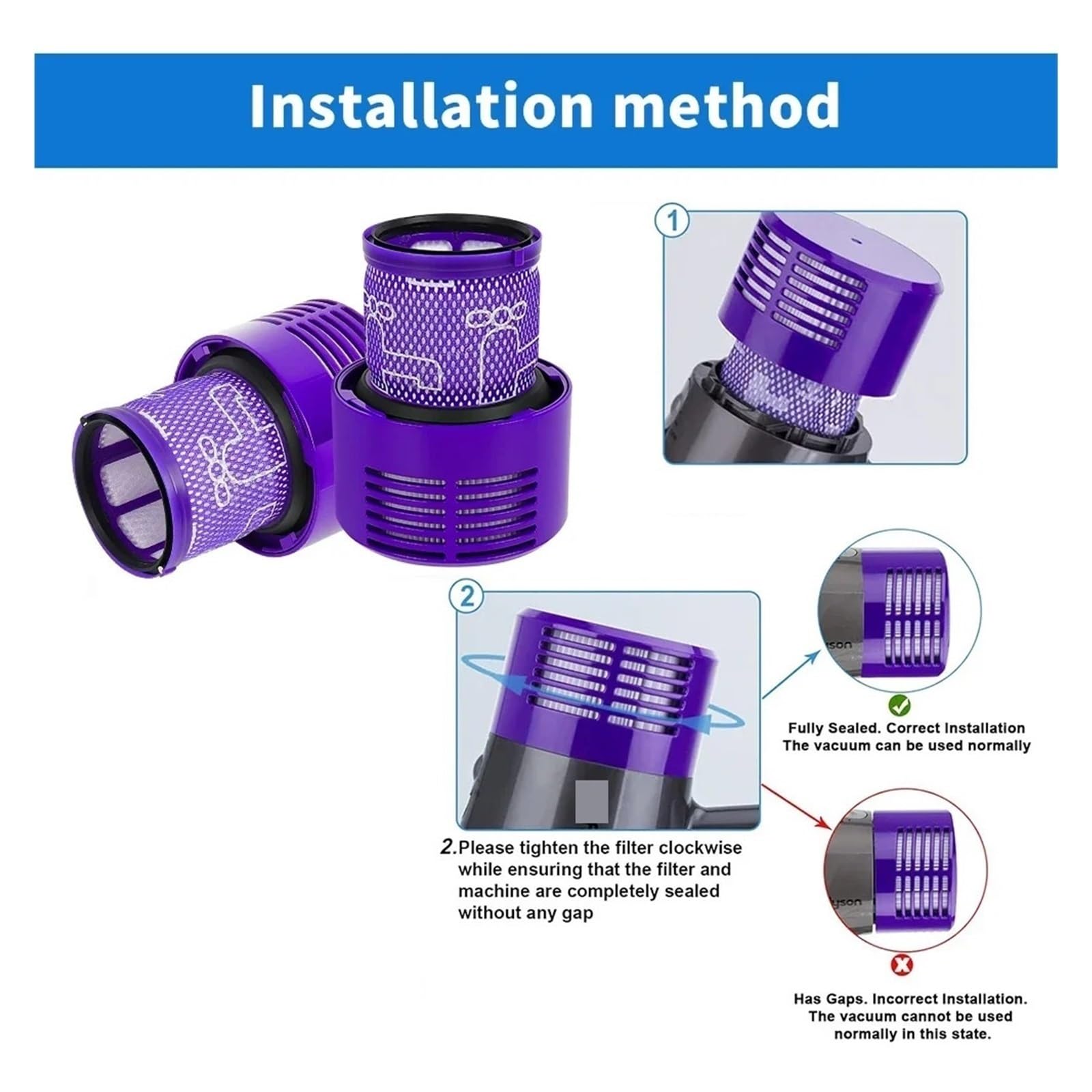 Reemplazo de filtro, compatible con Dyson, V10 SV12, repuestos de aspiradora, accesorios de filtro HEPA lavables, consumibles de limpieza del hogar(SET1)