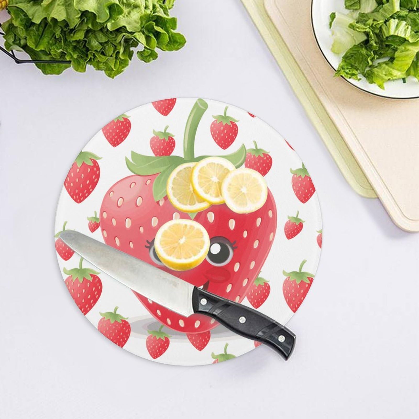 Tabla de cortar redonda de fresa fácil de limpiar, tablas de cortar para cocina de tamaño grande 7.9, tablas de cortar esenciales de cocina, convenientes para carne y verduras