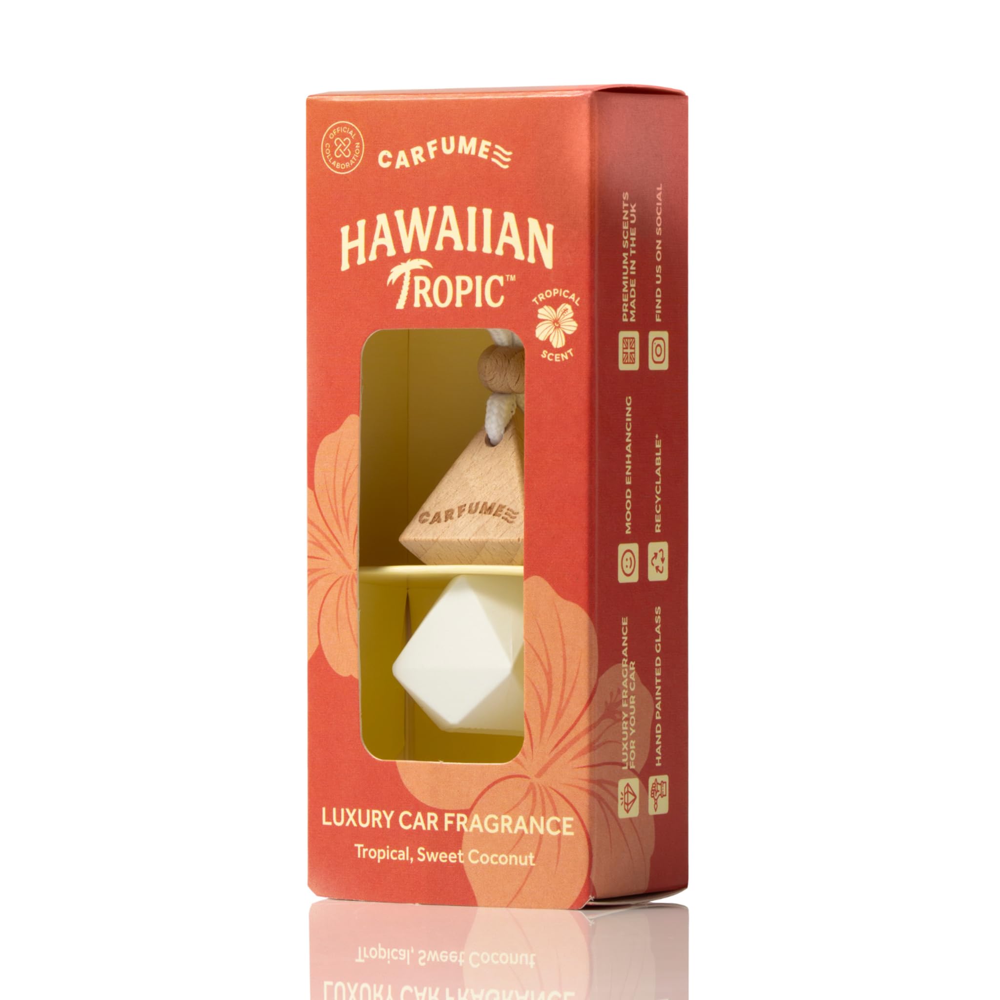 Carfume Limited Edition Hawaiian Tropic Car Air Freshener | Premium Tropical, Passionfruit & Coconut Fragrance | Luxury Recyclable Scented Diffuser - Odour Eliminator - UK Made Car Accessories