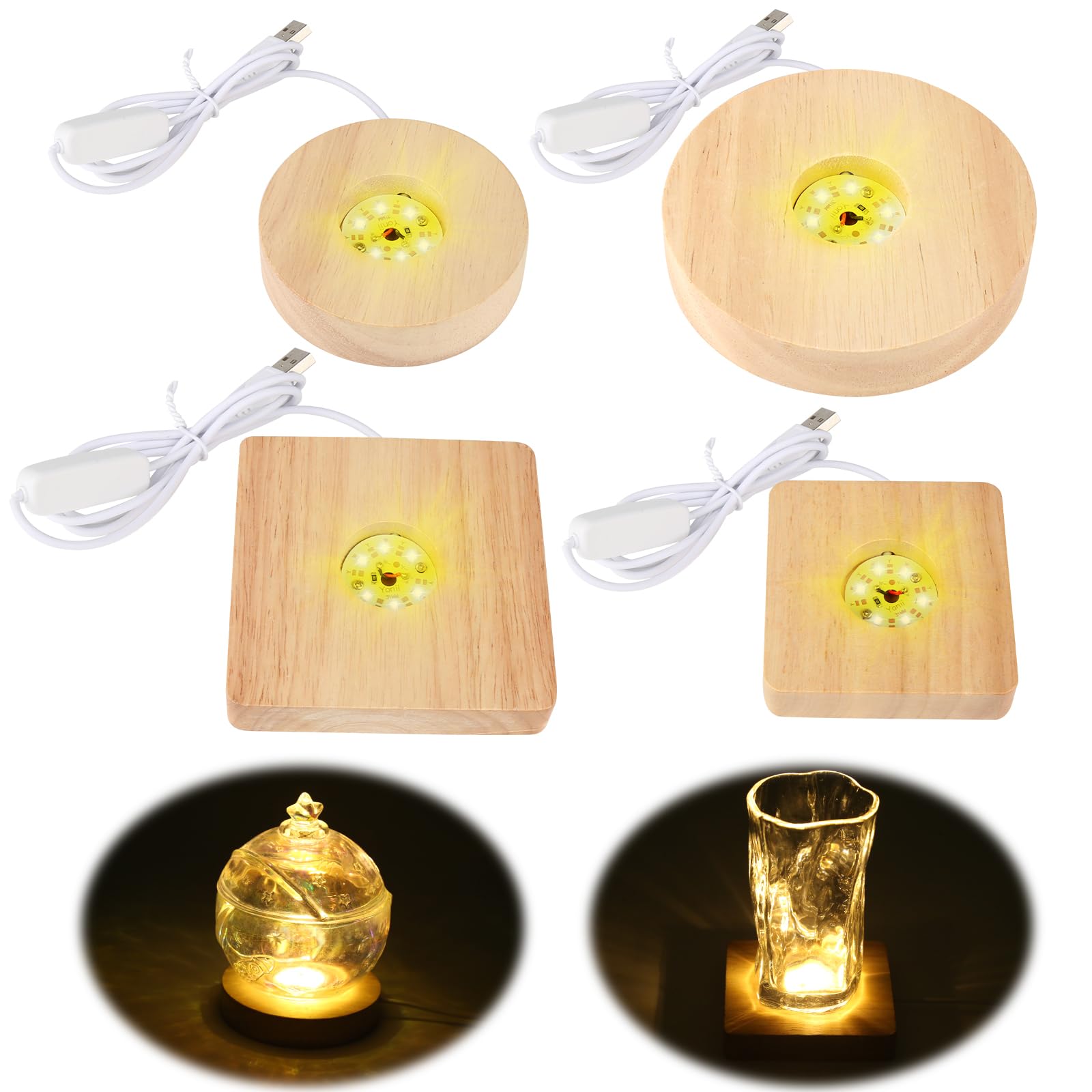 Aubess LED Base, Pack of 4 Wooden LED Light Bases