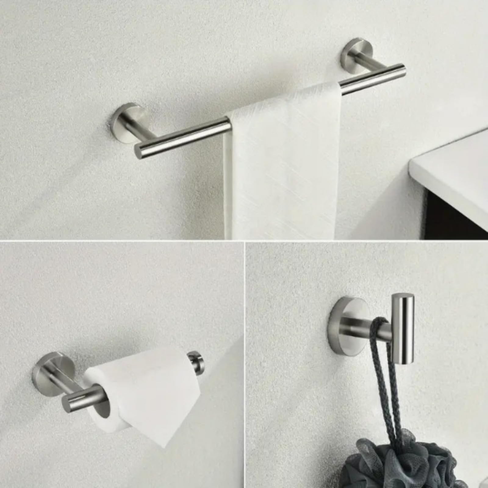 Porta Asciugamani Bagno, 5 Pezzi Set Porta Asciugamani，Acciaio Portarotolo e Gancio per Accappatoio,alloggiamenti di asciugamani per pareti di bagno montati