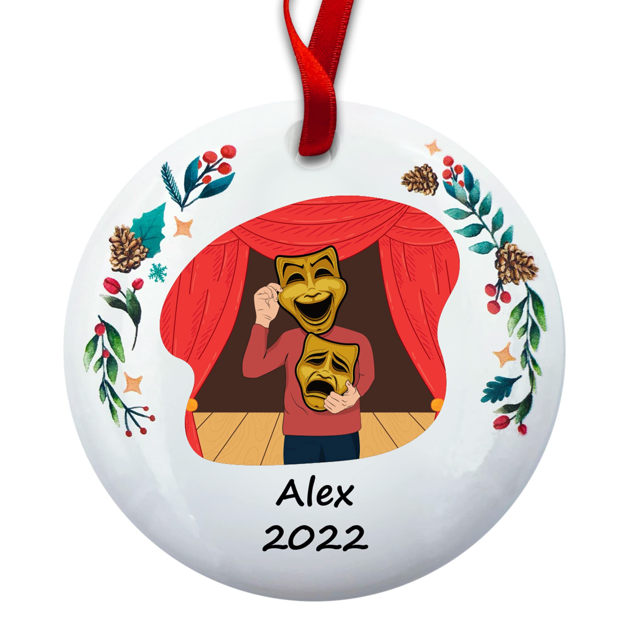 Personalized Theater Christmas Ornament - Broadway Show Masks, Drama Comedy Tragedy