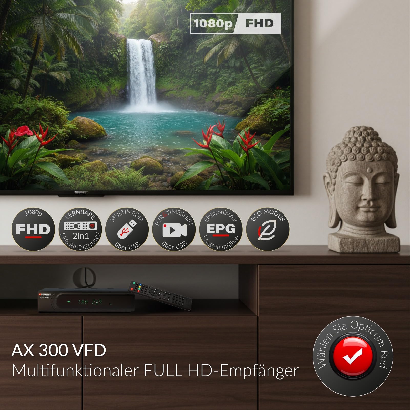 OPTICUM HD Sat Receiver AX 300 VFD Display PVR Ready USB TV Aufnahme HDMI SCART Coaxial Digital TV Receiver