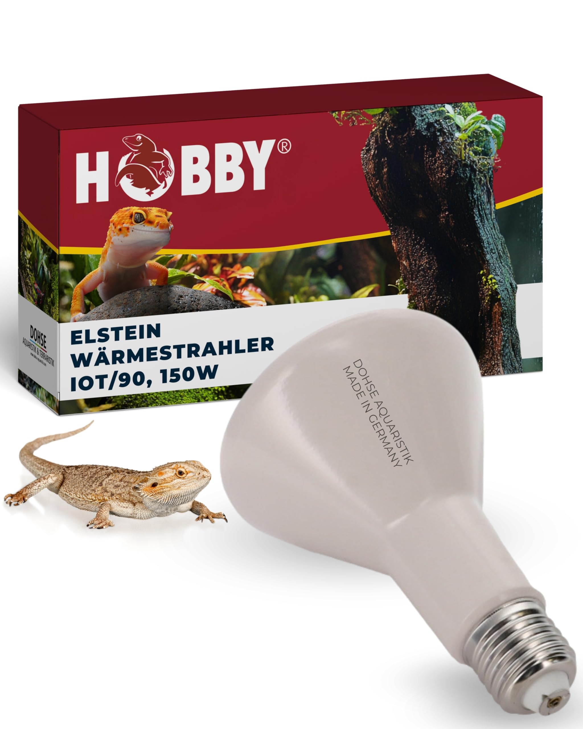 HOBBY Terraristik Elstein Strahler I IOT 90, 150 W I Keramischer Infrarot Dunkelstrahler zur Reptilien- und Insektenhaltung I Terrarium Wärmestrahler I langlebige Wärmelampe für Terrarien