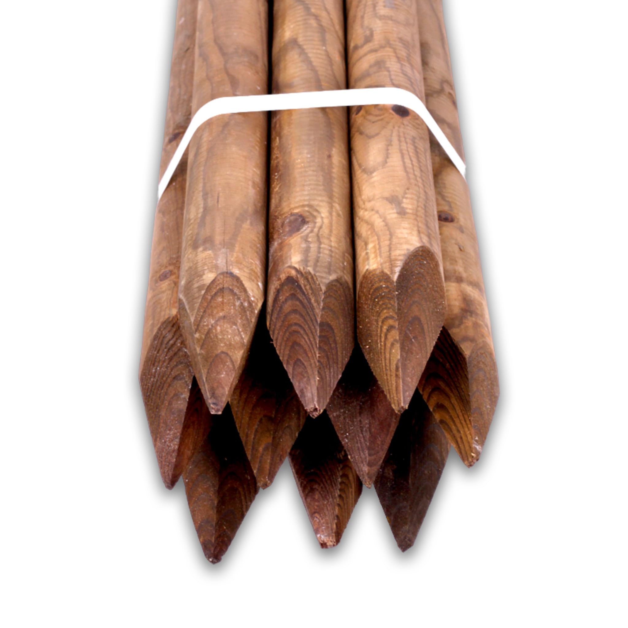 10 Stück Rundholzpfähle KDI Braun – Ø 8 cm, imprägniert & wetterfest, wählbare Längen (100 cm, 125 cm, 150 cm) – stabile Holzpfähle für Zaunbau, Baumpfähle, Pflanzstützen (150 cm Länge)