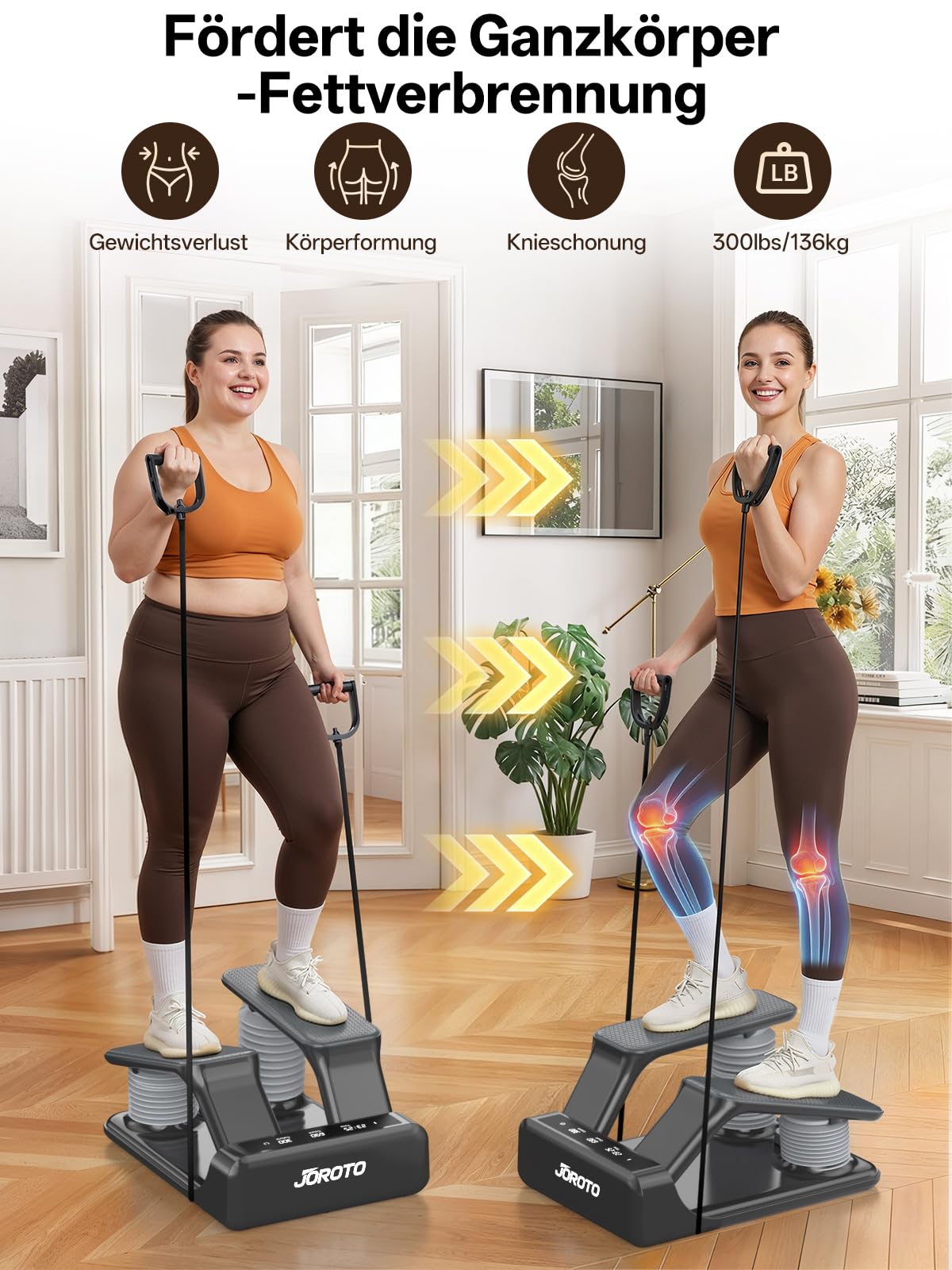 JOROTO Air Resistance Stepper für Zuhause, Mini Stepper mit 5-stufig Einstellbarer Intensität + Bändern, 300 LBS/136 KG, leise, LED-Display, für Wohnung & Home Gym