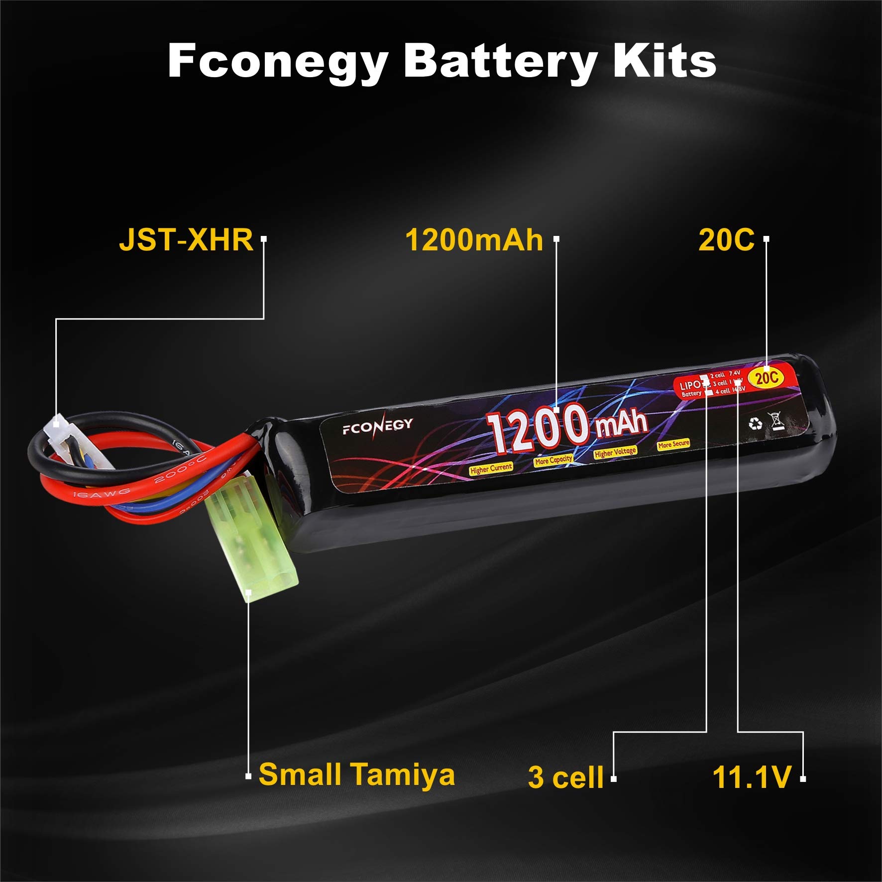 Pack De 2 Batteries LiPo HOOVO 11.1V 1300mAh 25C Avec Connecteur Mini Tamiya - Pour Pistolets Airsoft