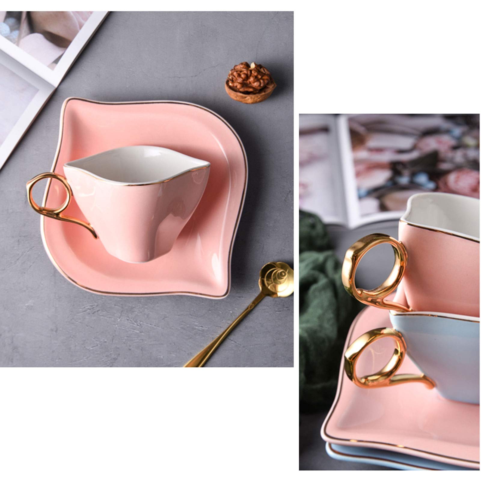 Filiżanki do kawy Ceramiczne espresso ze spodkami i metalowym kubkiem 6,8 uncji filiżanki do cappuccino zestaw 2 filiżanek do herbaty zestawy upominkowe na imprezę do domu, biura, na imprezę, prezent