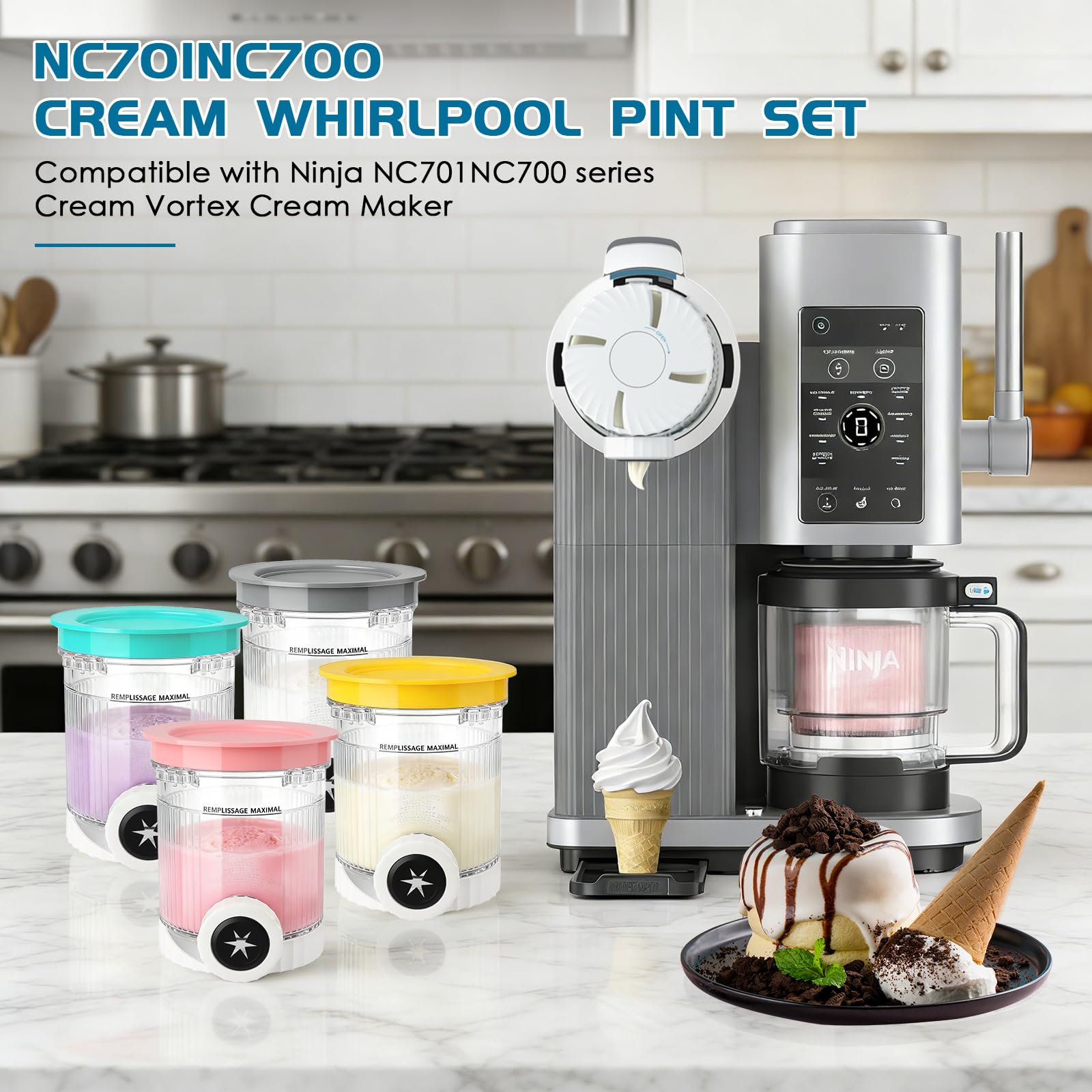 4 recipientes Creami para Ninja Swirl CREAMi NC701EU, accesorios para máquina de hielo Ninja Swirl, sin BPA, aptos para lavavajillas