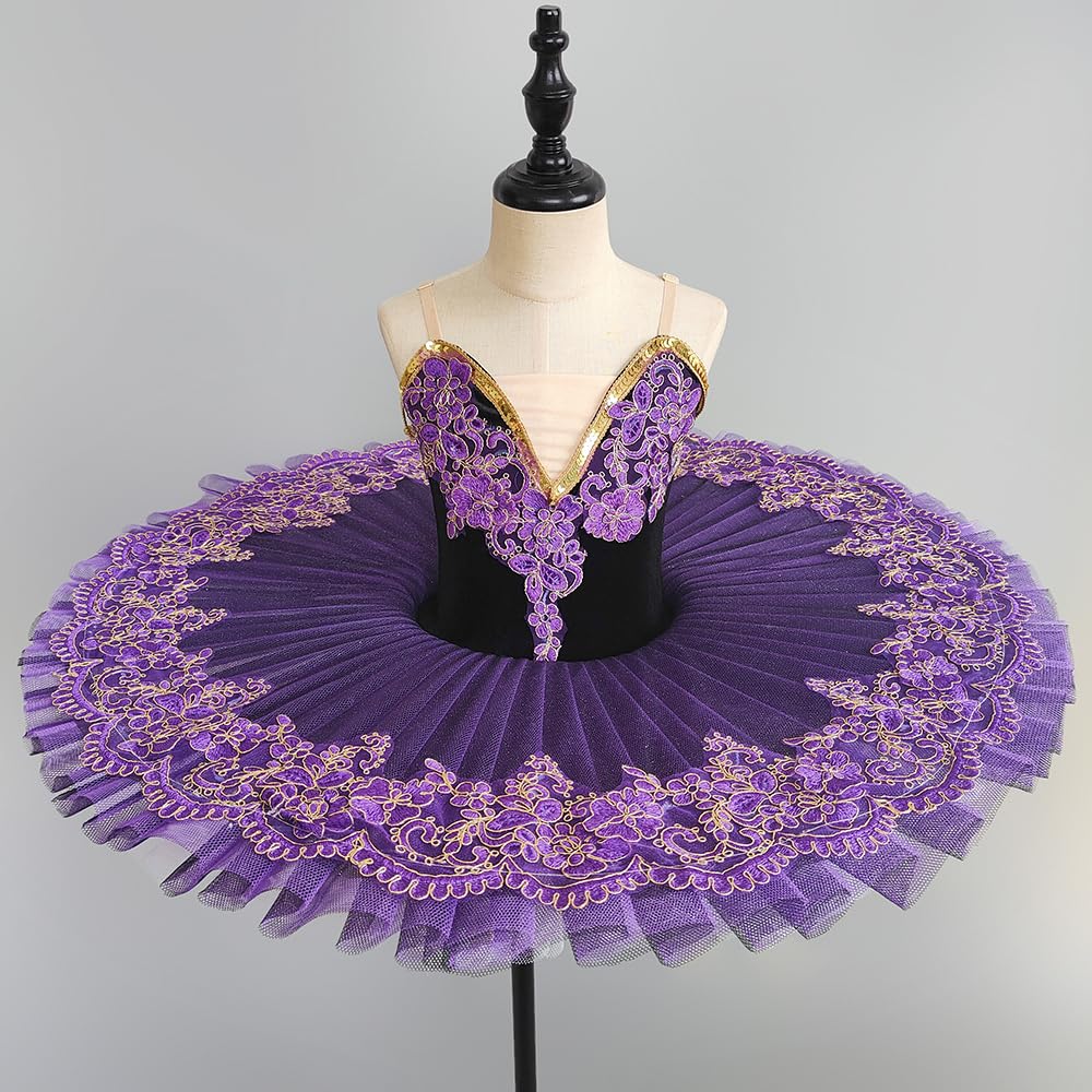 Falda Tutú Ballet Profesional Morada para Niñas, Traje Competición Danza Clásica