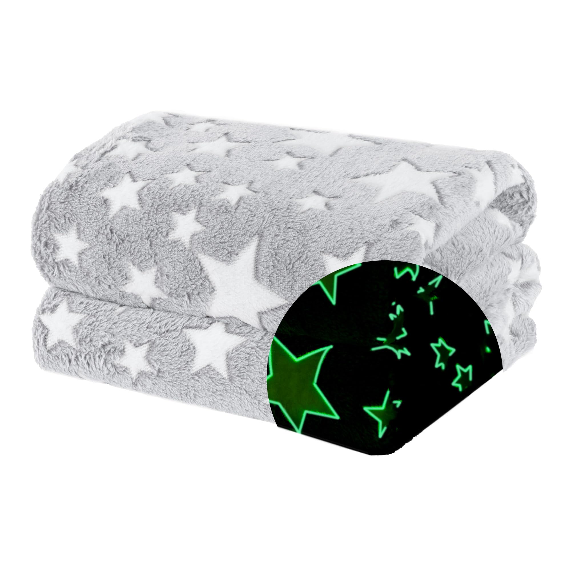Wicked Gizmos Wg Girls Grey Stars Wicked Gizmos Glow In The Dark Blanket – Soft Fluffy Fleece Blanket For Kids, Cosy & Snuggly Flannel Throw, For Or Boys – 127 X 152 Cm