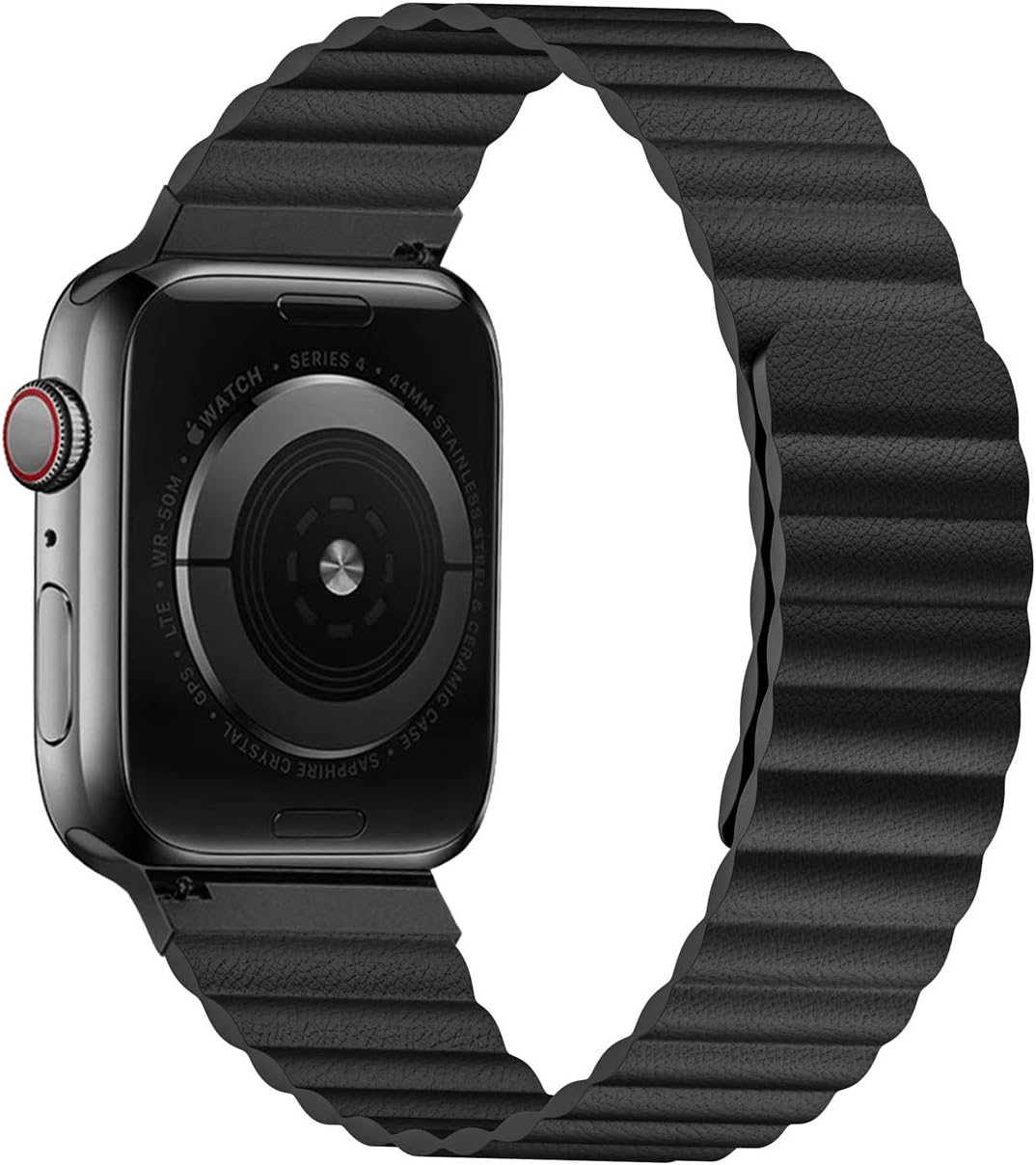 VeryBet Unique Designed Leather Band Compatible for Apple Watch Series 7 45mm 44mm 42mm, Adjustable Loop Strap with Strong Magnetic Closure for iWatch Series 6-5-4-3-2-1 SE (Color Black)