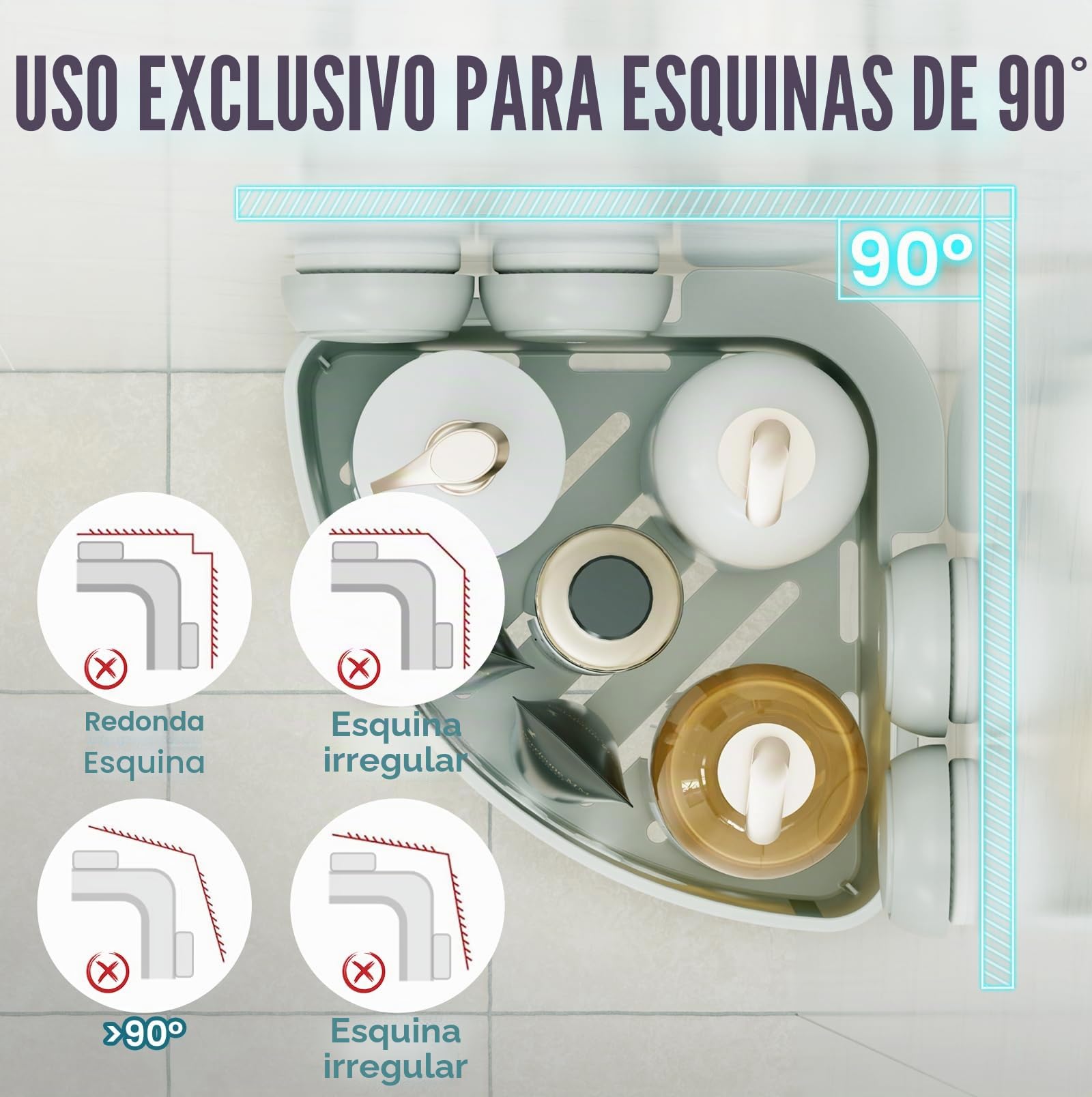 TAILI Estante Ducha Esquina Ventosa Estanteria Ducha Cesta, 2 Pack Gris | Organizador Baño NO-Perforación Canasta de Ducha Desmontable Potente Servicio Pesado Max Hold 10KG Ventosa