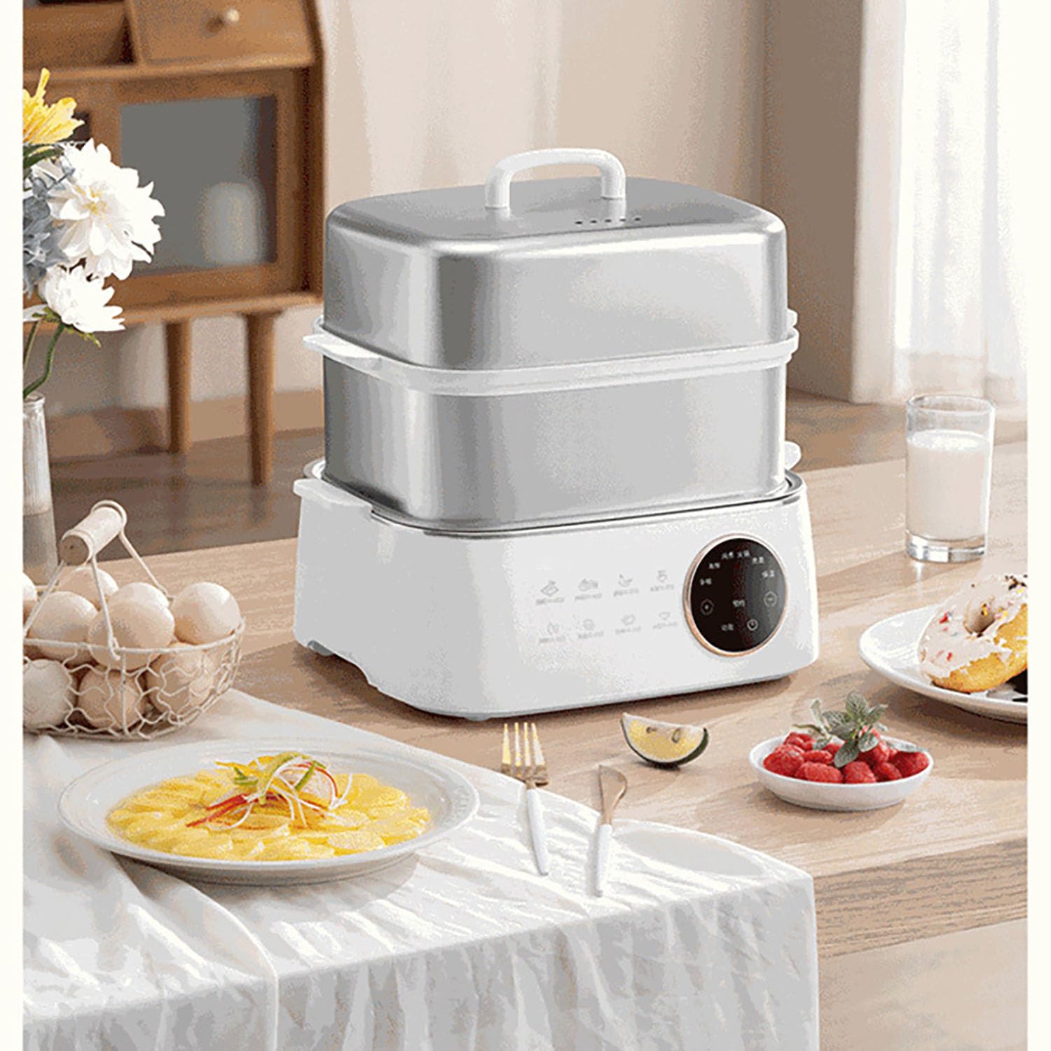 Vaporiera elettrica domestica a 3 livelli e pentola calda in acciaio inossidabile: grande capacità, integrazione multifunzionale per cottura a vapore/cottura - Disponibile in preordine