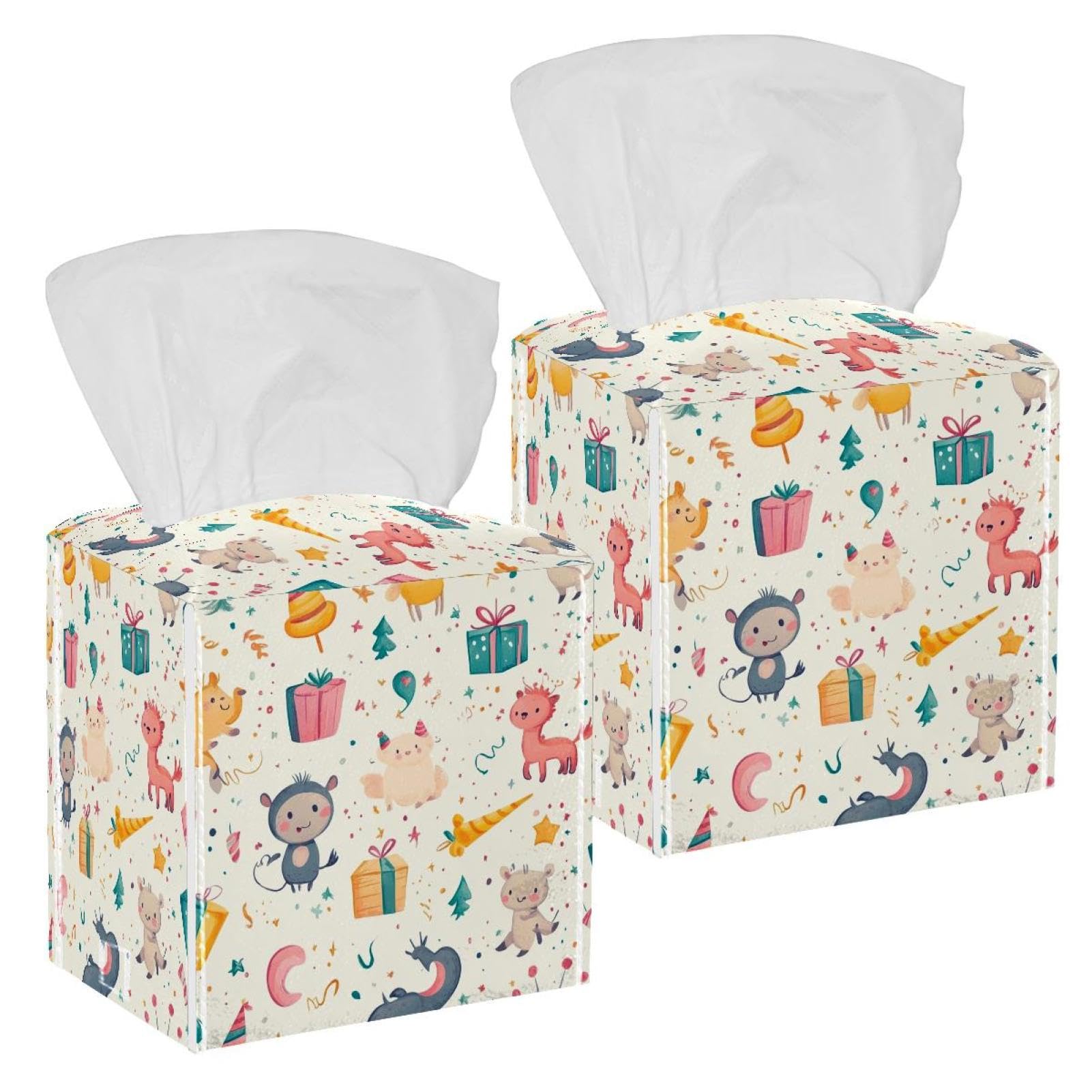 Boîte à mouchoirs en cuir au design animaux mignons pour comptoir chic