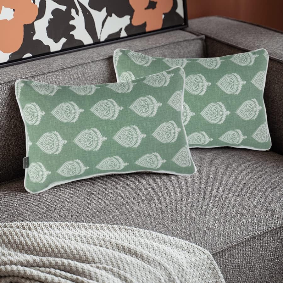 Miniatura 2 de FUNHOME Juego de 2 almohadas lumbares de patio con relleno, 12 x 20 pulgadas, repelente al agua, para exteriores, cojines lumbares decorativos para