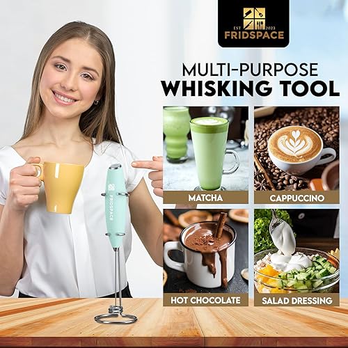 Miniatura 3 de Espumador de leche portátil de mano, máquina de café eléctrica de doble batidor duradero, mezclador de leche de acero inoxidable con soporte,