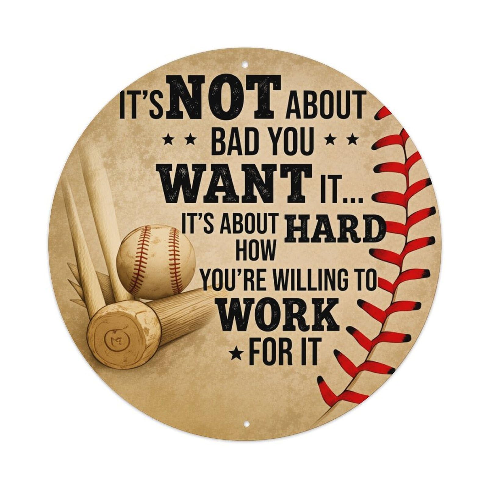 Baseball Bat And Ball Motif Round Tin Sign Vintage Metal Poster, Home Bar Garage Man Cave Cafe Indoor & Outdoor Wall Decoration 8x8Inches