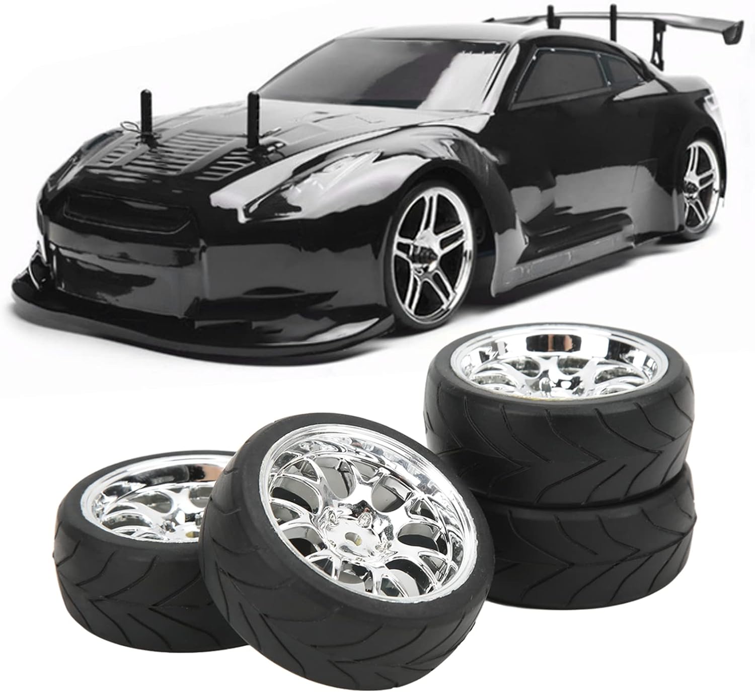VBESTLIFE RC Tire Set, 4Pcs 2.6inch Rubber RC Car Tires with Plastic Rims Fits for Most 1:10 Scale Flat Sports Car