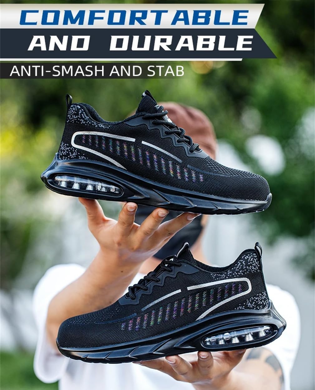 NONCHI 鋼製トゥキャップトレーナー、メンズ・レディース耐衝撃性安全トレーナー、刺し傷防止保護作業靴（フットウェアクッション付き