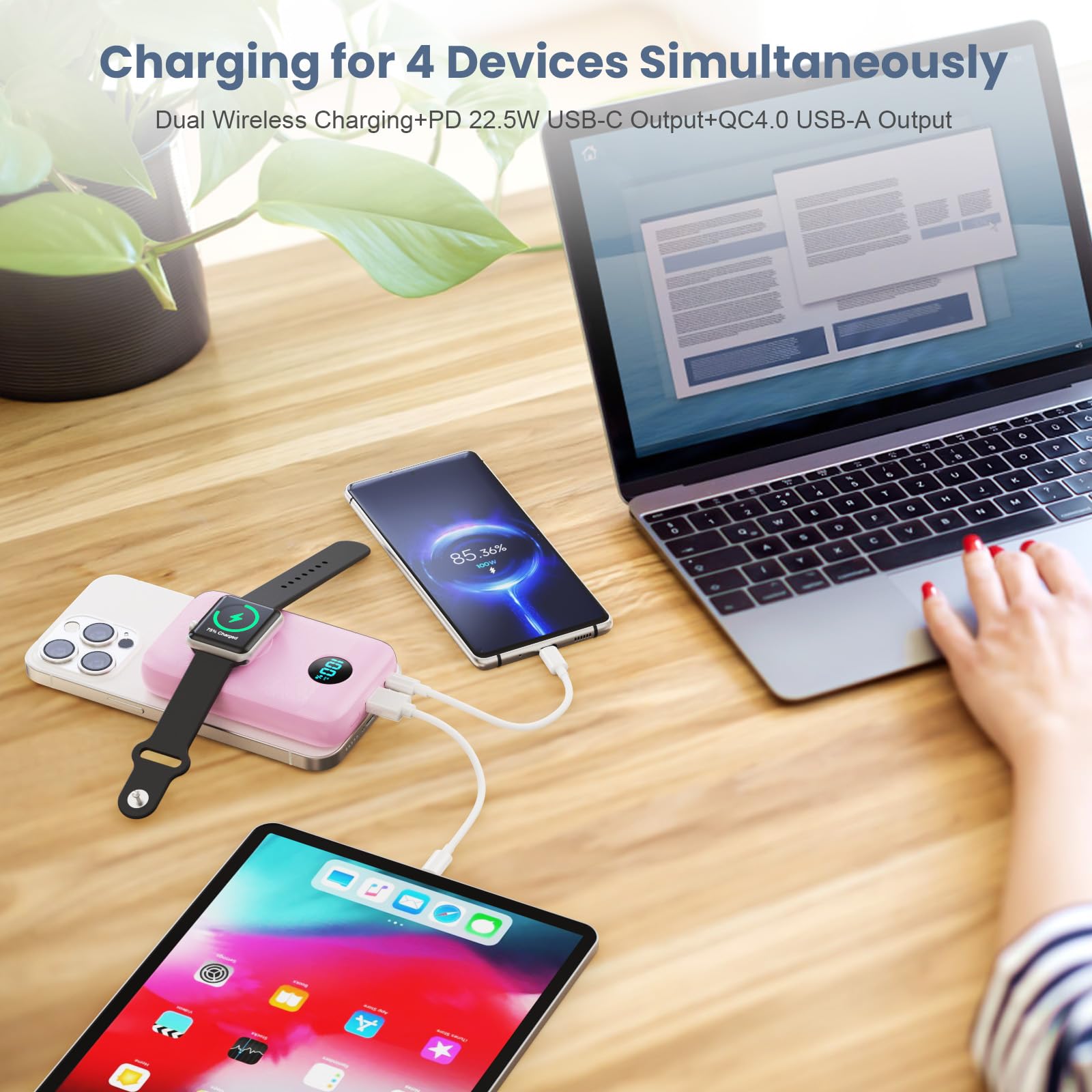 Pxwaxpy Magnetico Power Bank 10800mAh per MagSafe, 4-in-1 Wireless Caricatore Portatile, QC4.0+22.5W PD Ricarica Rapida USB-C Batteria Esterna con Display LED per Apple Watch/iPhone 15/14/13/12 Series