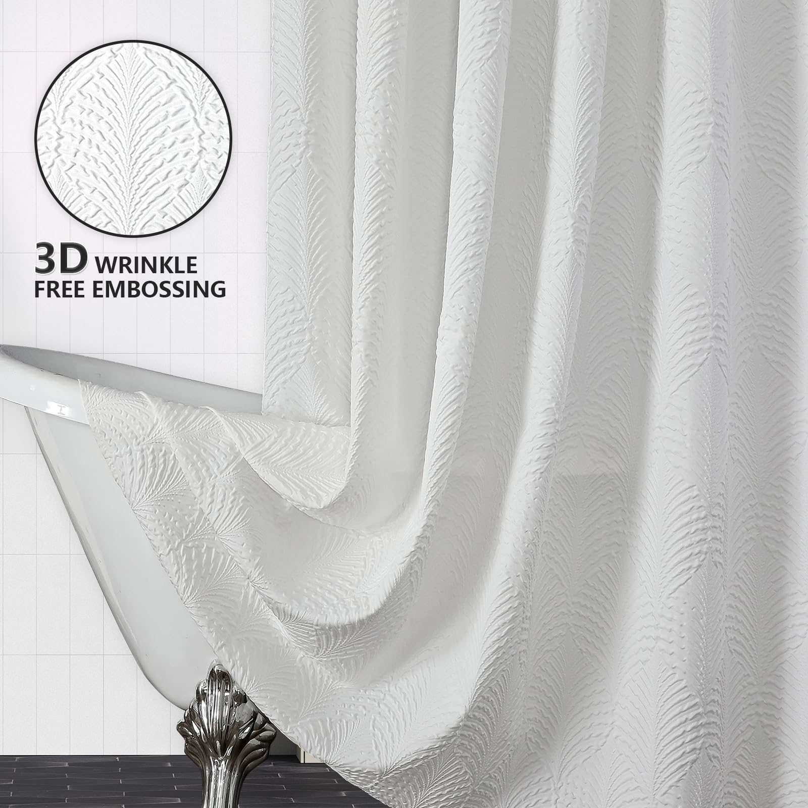 AIBIIN Cortina de ducha blanca, cortinas de ducha con textura en relieve 3D, cortina de ducha minimalista para decoración de baño, tela impermeable y resistente a las arrugas, 180 x 180 cm