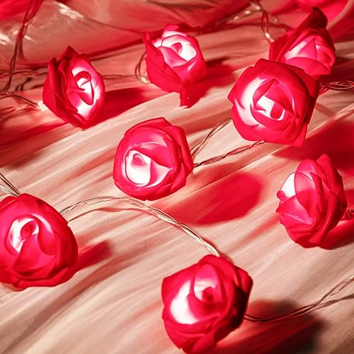Miniatura 7 de Guirnalda de luces de rosas con 20 luces LED románticas de rosas rojas rosas y blancas 10 pies guirnalda de flores artificiales para el día de San