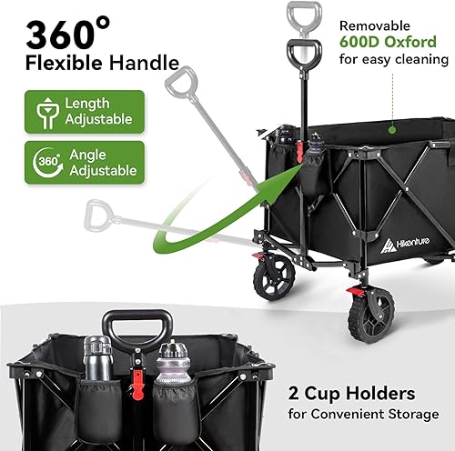 Miniatura 7 de Hikenture Carro plegable y cubierta de lluvia, carros extra grandes de 330 libras, carrito plegable resistente con ruedas todo terreno, carro de