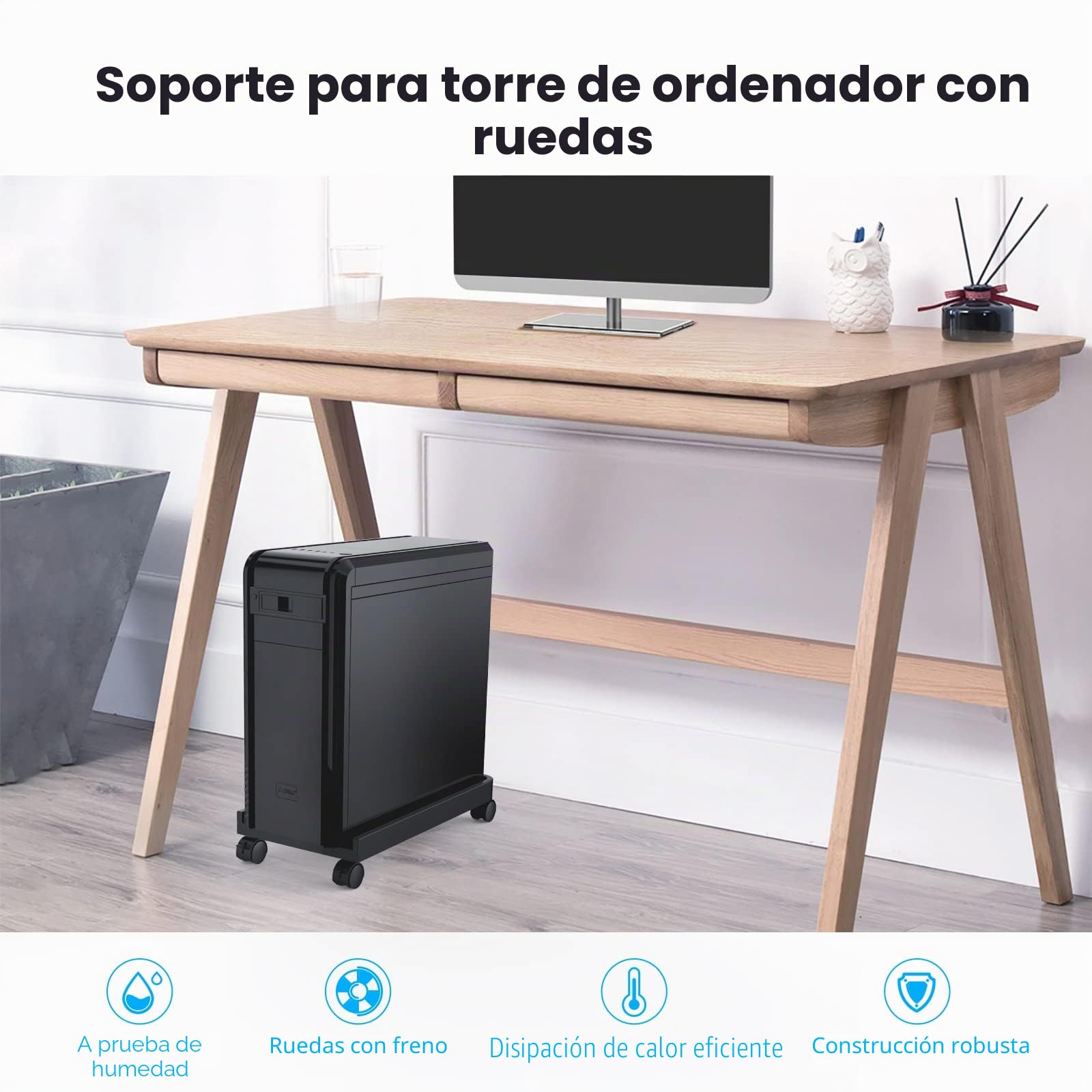 ORICO Soporte Universal para CPU con 2 Ruedas de Bloqueo y 2 Ruedas Giratorias, Soporte para Ordenador de Sobremesa en Casa, Impresoras, Plantas en Maceta (45,4 x 22,2 x 2.2 cm)