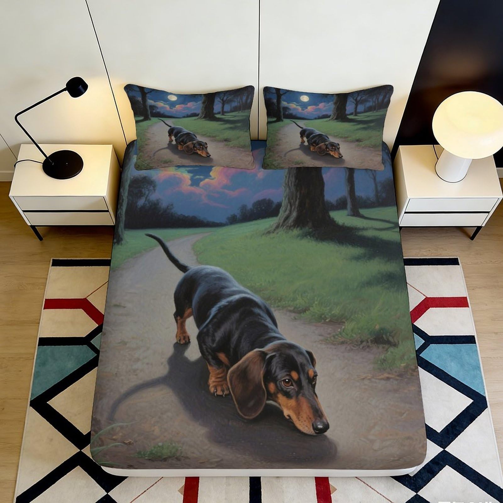 3D Printed Dachshund Design Fitted Sheet Microfiber Deep Pocket Non-Slip Bedding Mattress Fitted Cover for Bedroom Adult Teen 140x200x25cm