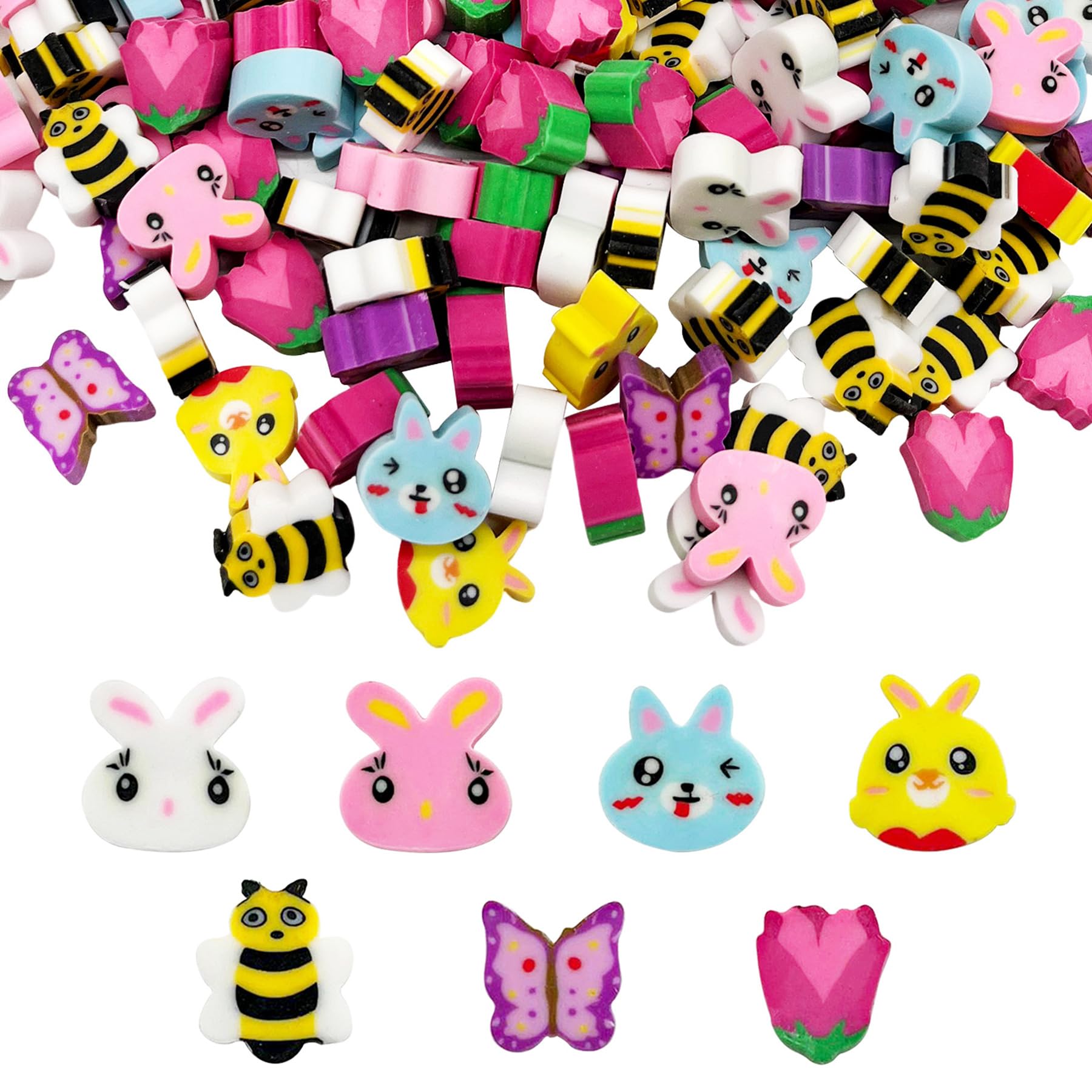 300 Pieces Easter Mini Erasers, Cute Bunny Spring Pencil Erasers Bulk for Gift Filler Rewards Prizes