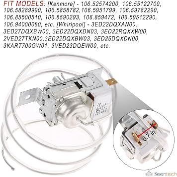 UPGRADED 2198202 Refrigerator Cold Control Thermostat by Seentech Easy to Install - Exact Fit for Whirlpool,Kenmore Refrigerator - Replaces Part Numbers: WP2198202 2161284 2198201 PS11739232 AP6006166