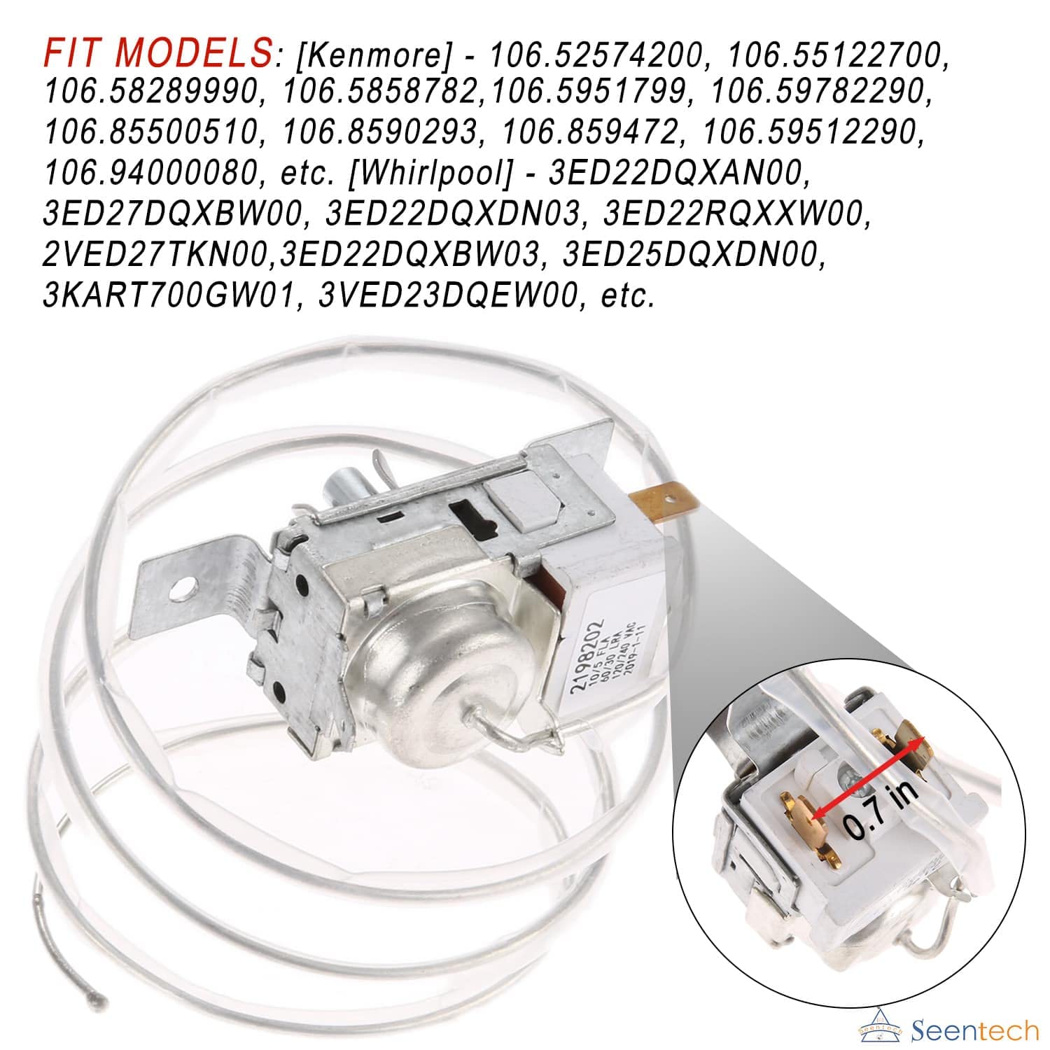 Lifetime 2198202 Refrigerator Cold Control Thermostat by Seentech Easy to Install - Exact Fit for Whirlpool,Kenmore Refrigerator - Replaces Part Numbers: WP2198202 2161284 2198201 PS11739232 AP6006166